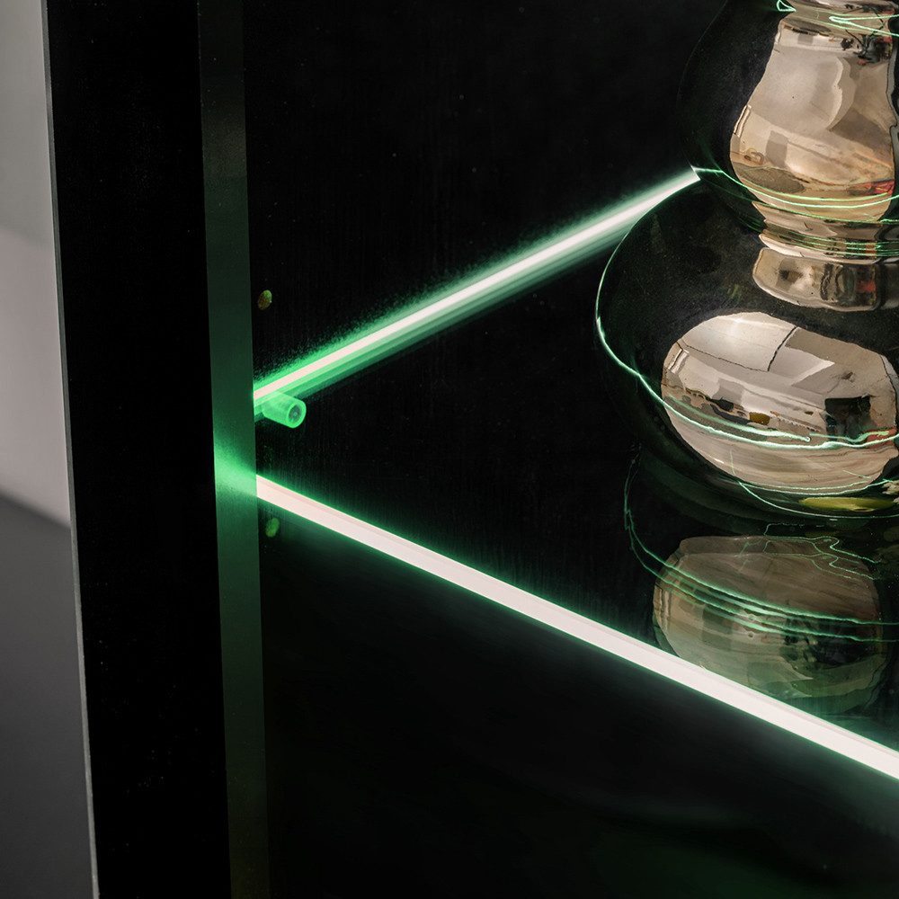 Lomadox Vitrine CATANZARO-164 Vitrinenschrank in schwarz mit Lamellen in Eiche, inkl. Beleuchtung
