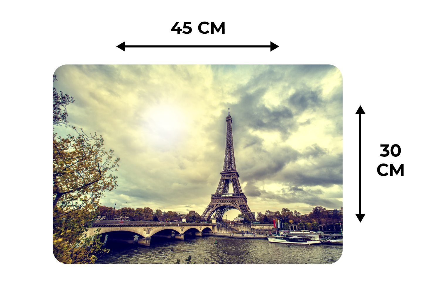 Tischmatten, Paris, auf Eiffelturm MuchoWow, (6-St), den Platzdecken, Platzset, und Wasserblick Platzset, Schmutzabweisend Platzmatte,