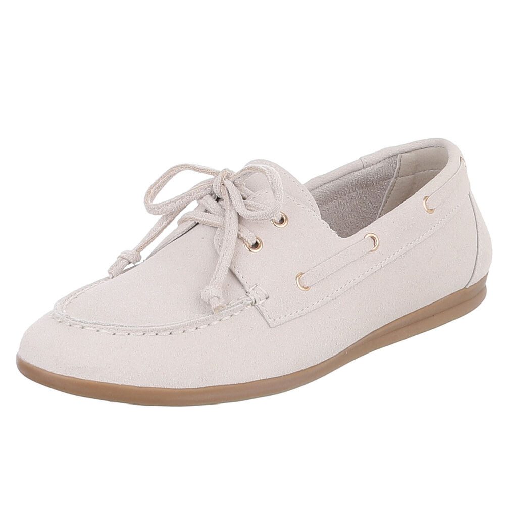 Ital-Design Damen Bootsschuh Schnürschuh Mokassin-Style Freizeit Schnürschuh (91849227) Flach Schnürer in Beige