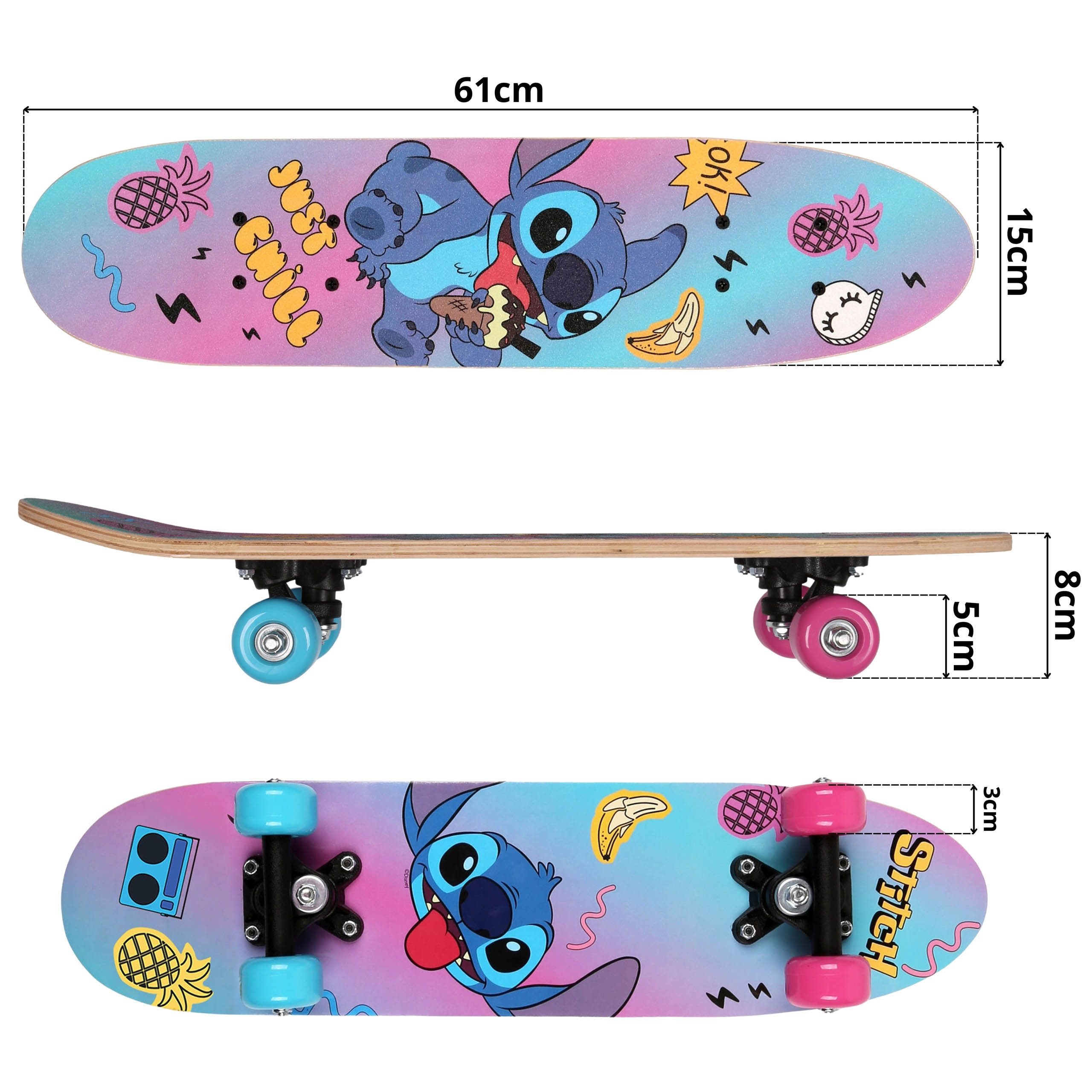 Disney Skateboard DISNEY Stitch Kinder Skateboard aus Holz 61cm, 20-50kg – Bild 5 von 5