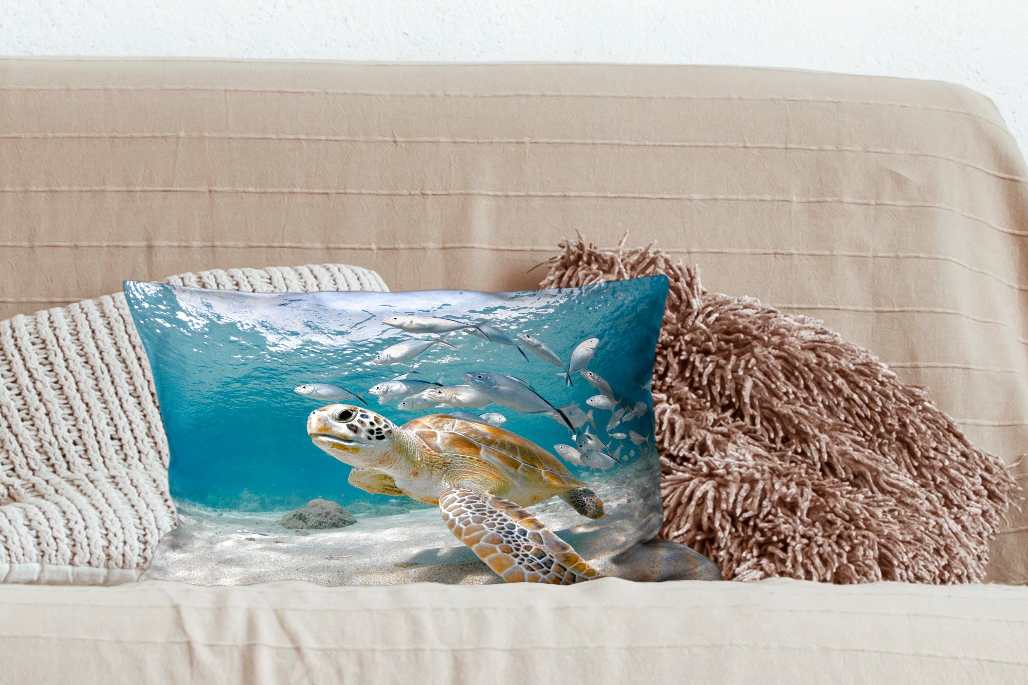 Wohzimmer Schildkröte - mit - Füllung, Dekokissen Schlafzimmer Meer, Dekoration, MuchoWow Zierkissen, Dekokissen Fisch
