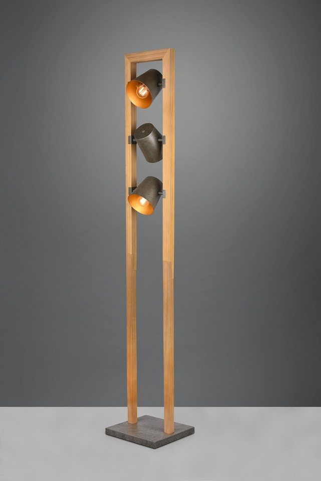 TRIO Leuchten Stehlampe Bell, Leuchtmittel wechselbar, ohne Leuchtmittel,  Warmweiß, 3-flammig mit Schirmen in Glocken-Optik, Holz-Nickel-Antik  Kombination