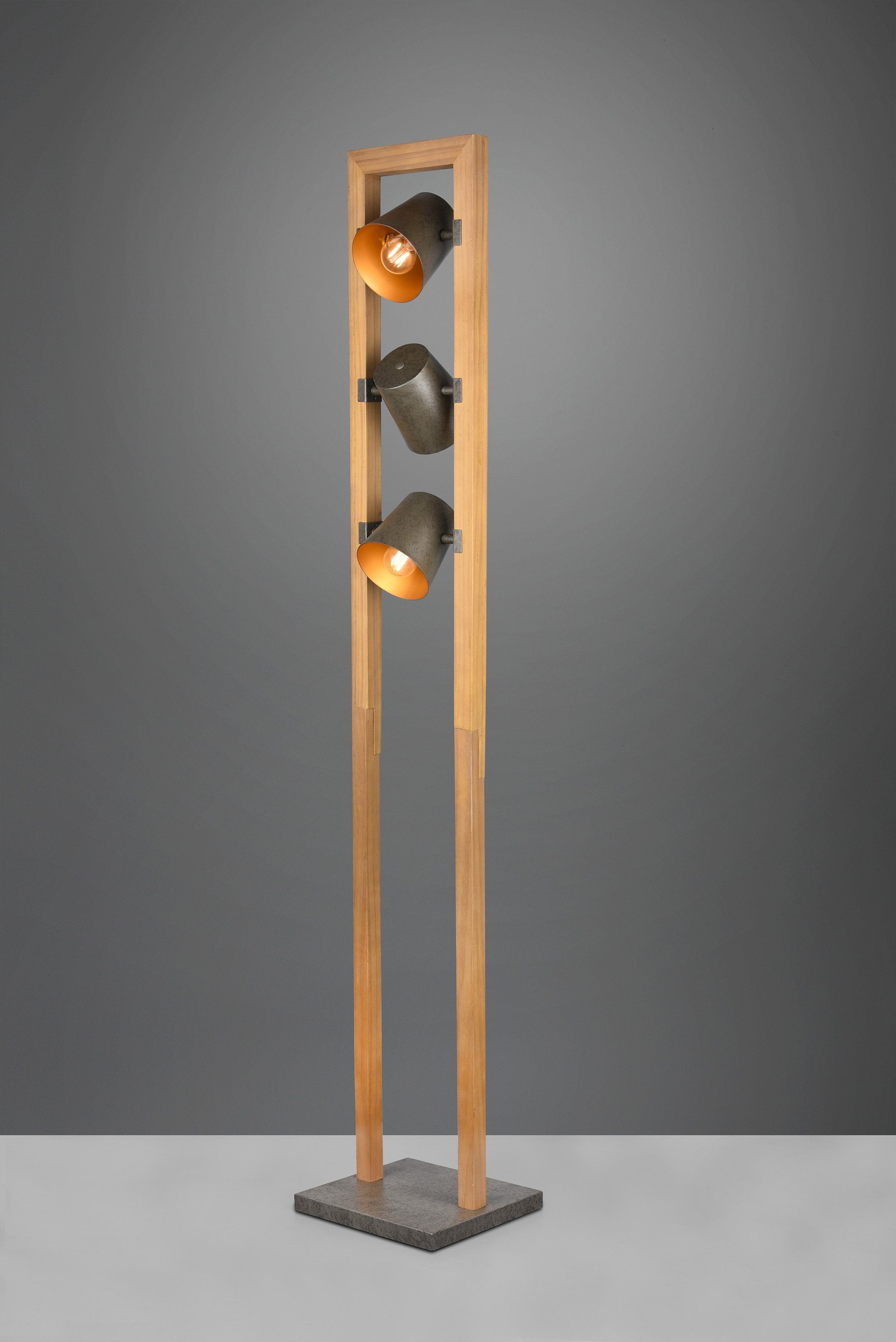 TRIO Leuchten Stehlampe »Bell«, ohne Leuchtmittel, Leuchtmittel wechselbar,  Warmweiß, 3-flammig mit Schirmen in Glocken-Optik, Holz-Nickel-Antik  Kombination