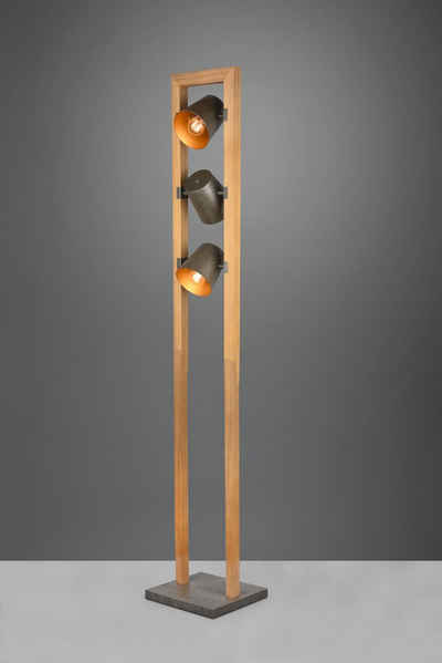 TRIO Leuchten Stehlampe Bell, ohne Leuchtmittel, Leuchtmittel wechselbar, Warmweiß, 3-flammig mit Schirmen in Glocken-Optik, Holz-Nickel-Antik Kombination
