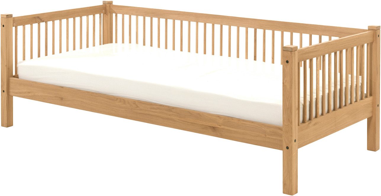 Home affaire Einzelbett Forrest 90/200 aus massiver Eiche, Oberfläche geölt, stabil gebaut (B/H/T ca. 207,5x68x97,5cm, inkl. Massivholz Rolllattenrost), aus massiver Eiche geölt, LF 90x200 cm, wahlweise mit Bettschublade
