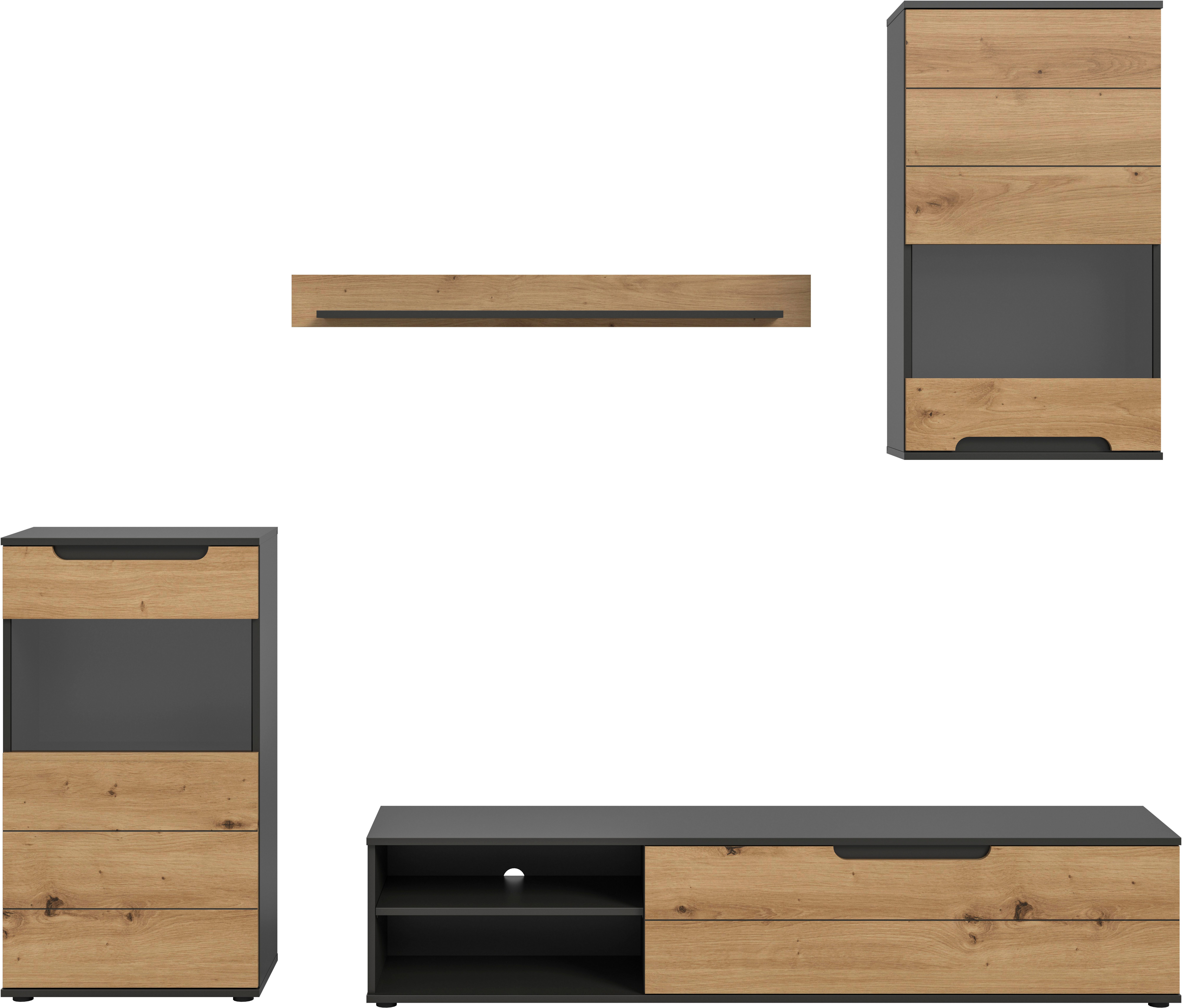 Home affaire Wohnwand SKEPP, 4-teilig, best. aus: 2x Vitrine, 1x Lowboad & 1x Wandboard, Anbauwand, Set, Möbelset, TV-Wand, Wohnzimmerset, Schrankwand