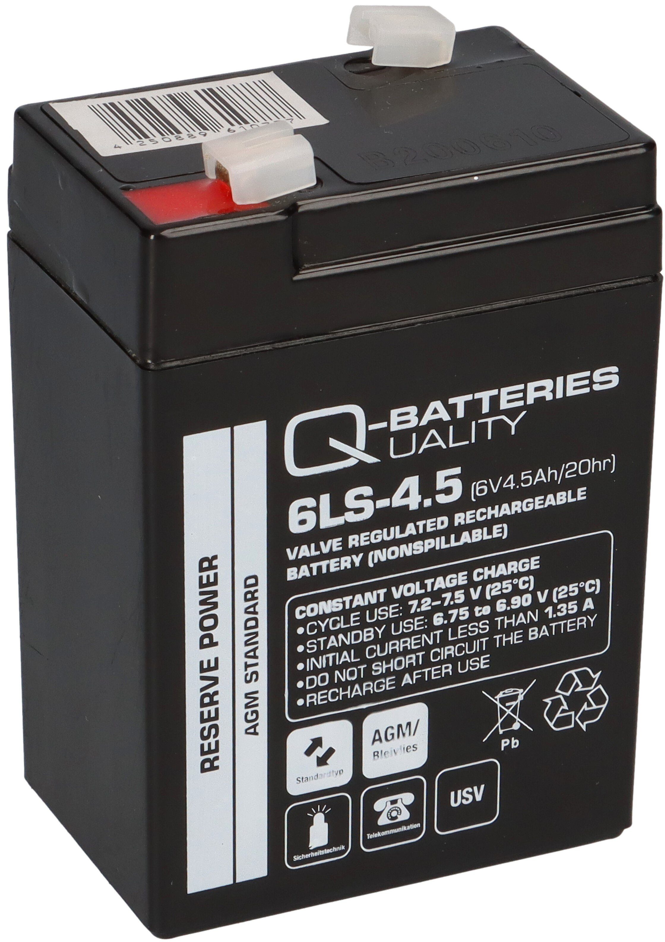 6LS-4.5 Blei-Vlies AGM Q-Batteries 6V Akku 4,5Ah VRLA Bleiakkus Q-Batteries