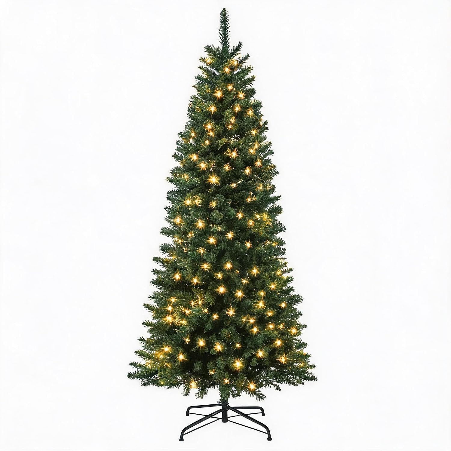 GarveeMore Künstlicher Weihnachtsbaum vorgeliteter Christbaum mit Steckverbindung, PVC-Nadeln, Metallständer, Vorgelitet, PVC-Nadeln, Metallständer, 3-Schritt-Aufbau, Innenbereich