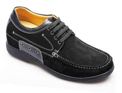 Mario Moronti Ravena schwarz Schnürschuh Nubukleder, beige Steppnähte, Schuhe mit Erhöhung, Schuhe die größer machen, + 8,0 cm größer, Mit aufwendiger Verarbeitung