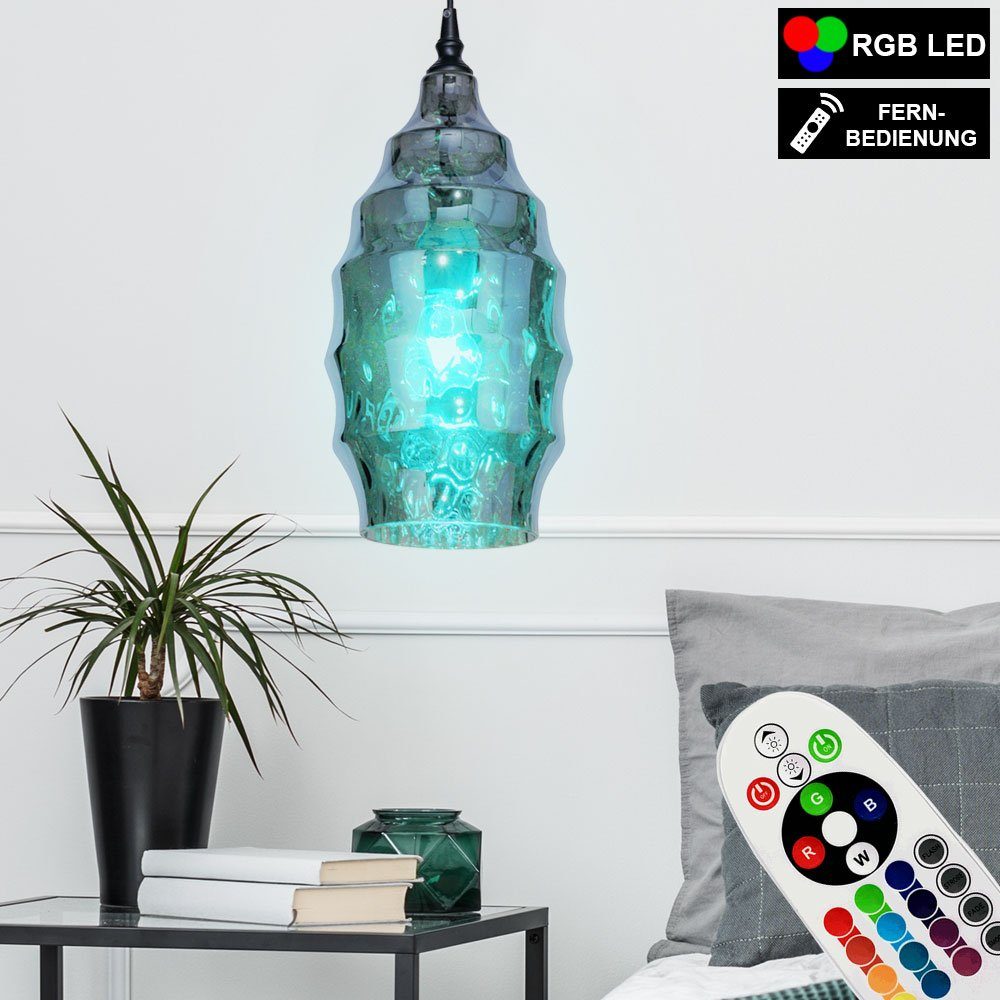 etc-shop LED Pendelleuchte, Leuchtmittel inklusive, Warmweiß, Farbwechsel, Vintage Decken Pendel Leuchte Fernbedienung Glas Hänge Lampe rauch