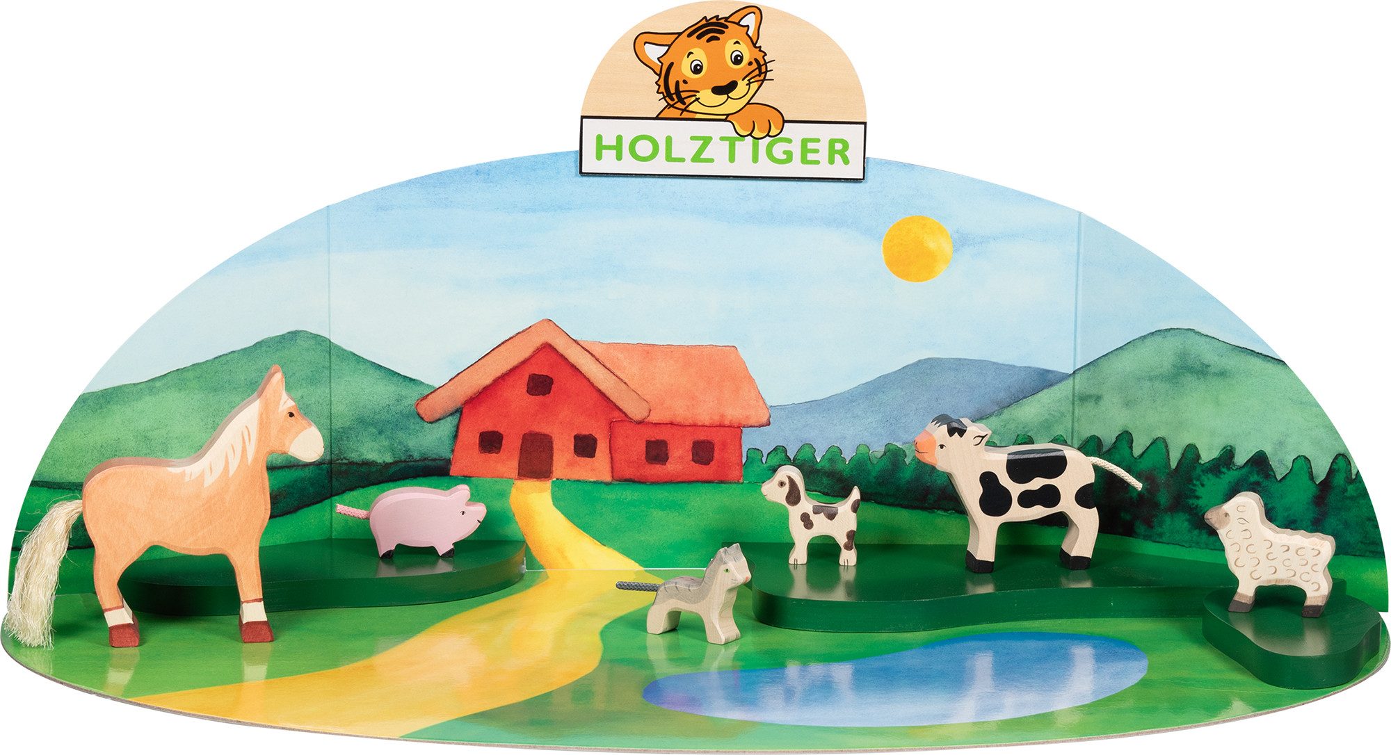 Holztiger Spielwelt Das Große Holztiger Bauernhof-Set: 6 Figuren und Spielwelt Bergwelt, (7-tlg), aus Ahornholz, inklusive Spielwelt