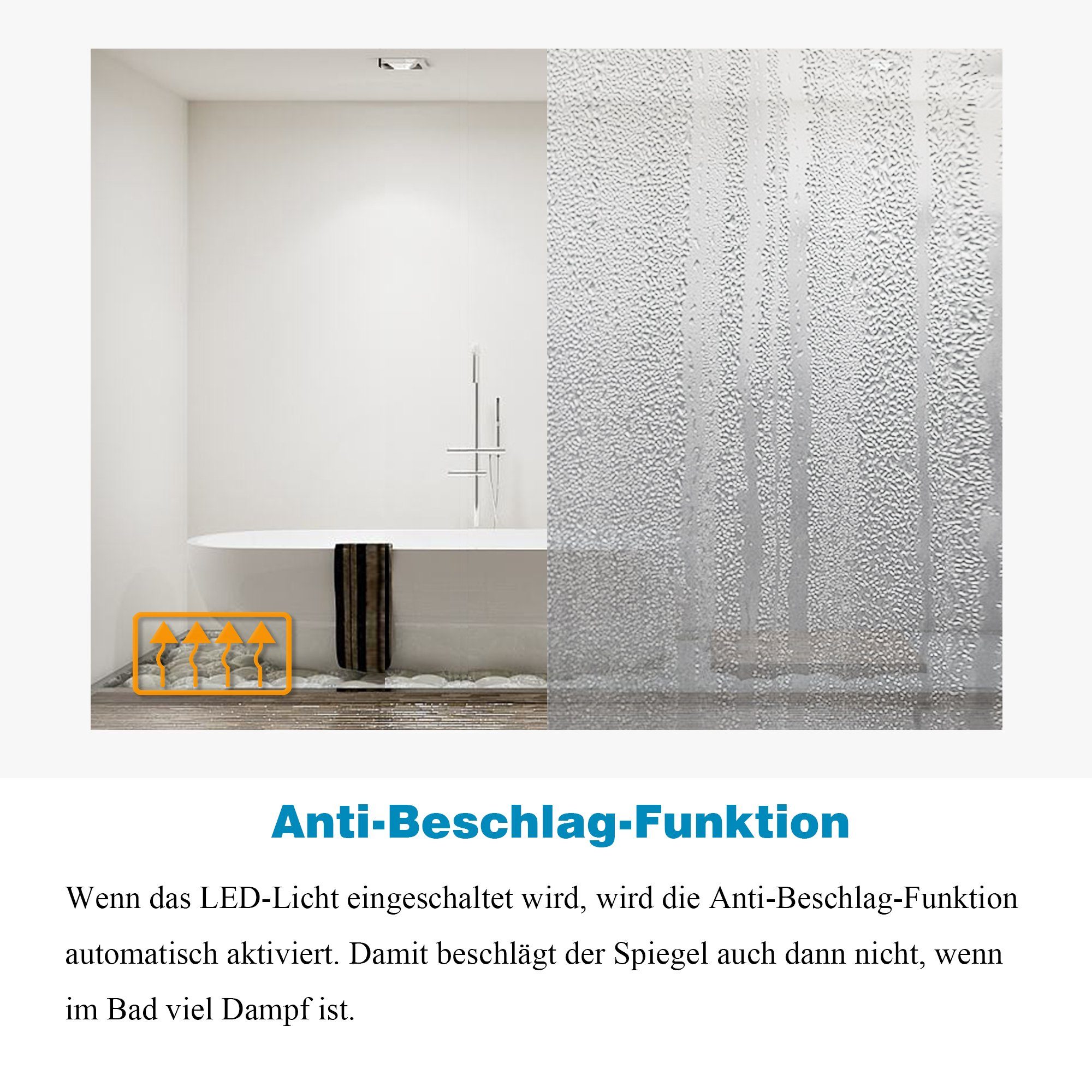 AQUABATOS Badspiegel Lichtspiegel Badezimmerspiegel mit Licht LED Spiegel 50x70 80x60 cm, Touch Schalter Dimmbar Memory-Funktion Badspiegel mit Beleuchtung – Bild 5 von 5