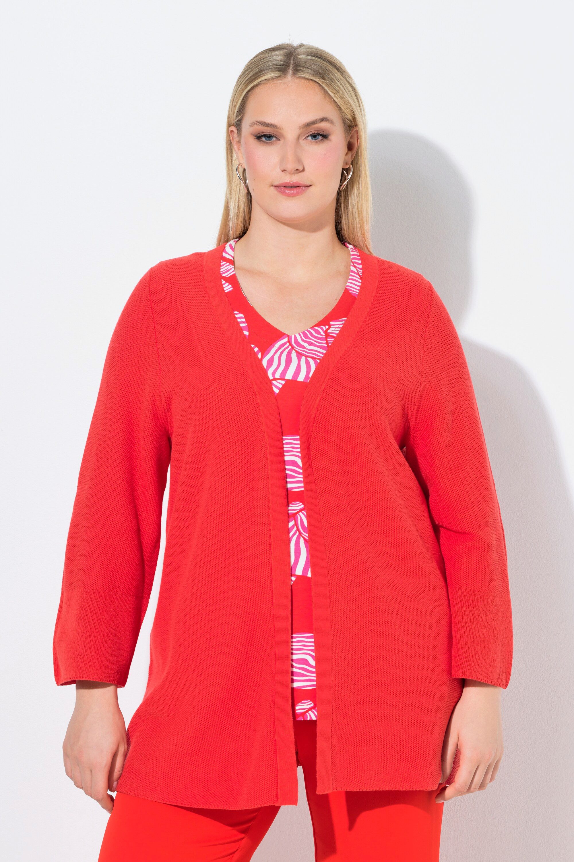 Ulla Popken Strickjacke Strickjacke A-Linie offene Form V-Ausschnitt