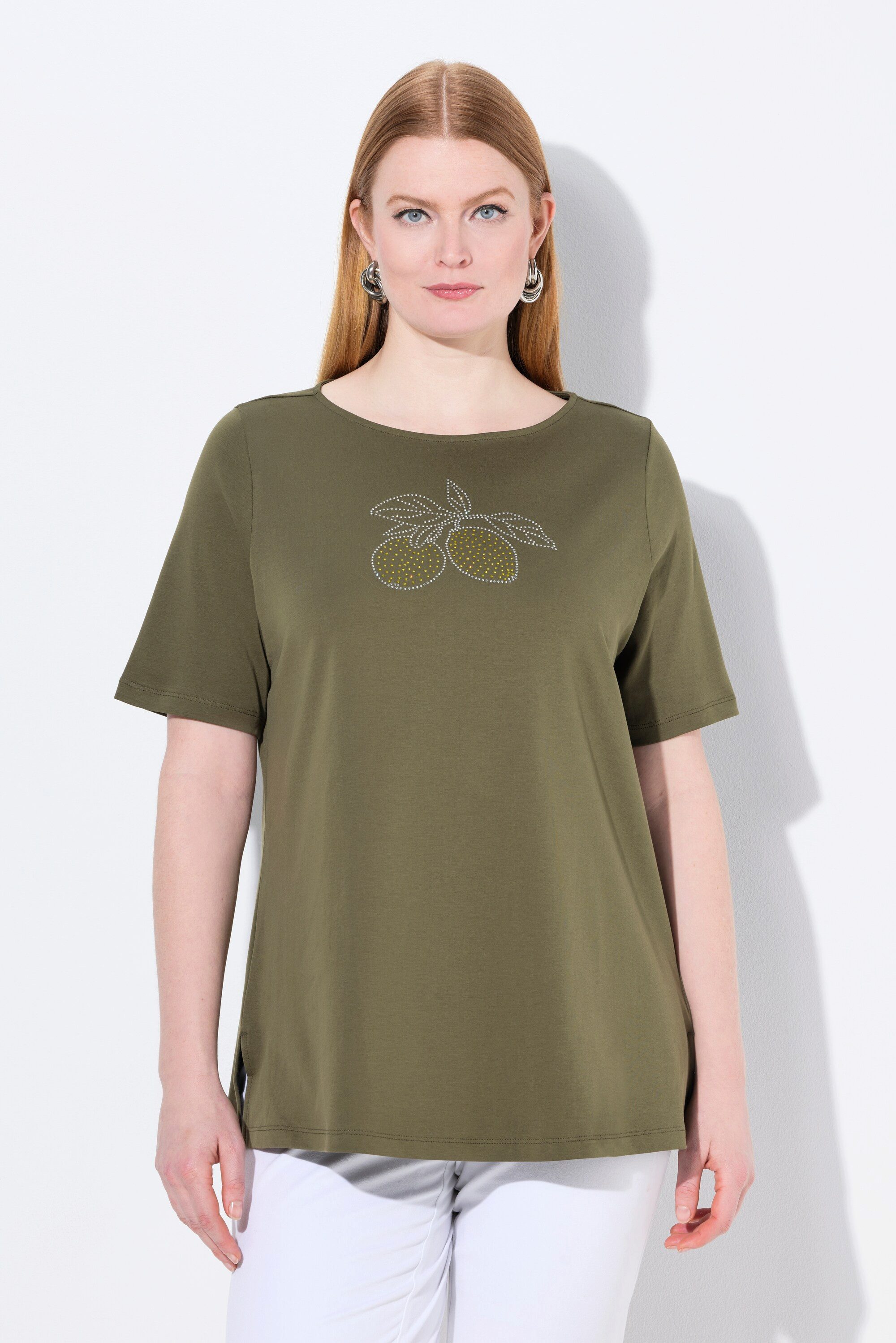 Ulla Popken T-Shirt T-Shirt Zitrone U-Boot-Ausschnitt Halbarm