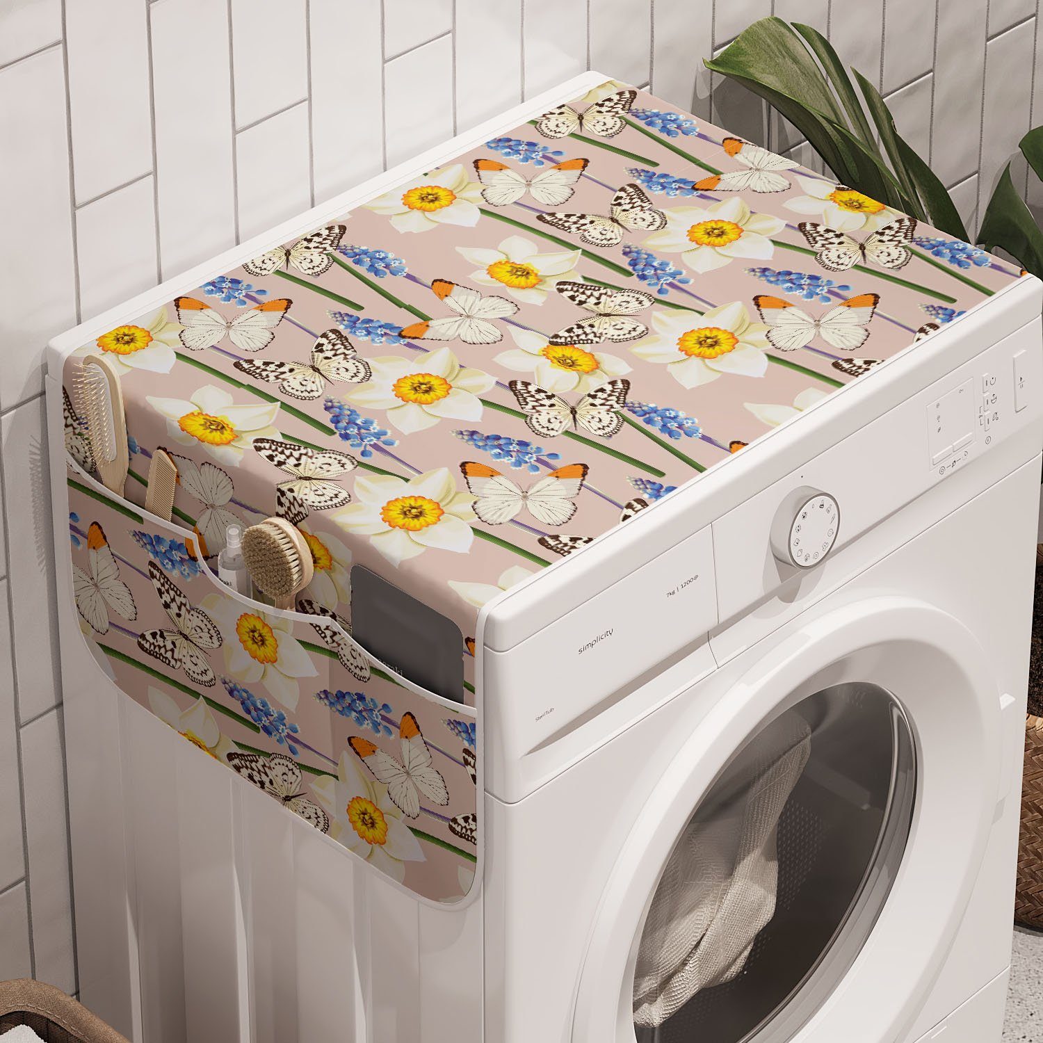 Natur Trockner, Blumen und Anti-Rutsch-Stoffabdeckung Badorganizer Abakuhaus Waschmaschine Jolly für Schmetterlinge
