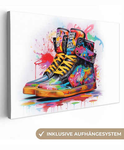 OneMillionCanvasses® Leinwandbild Schuhe - Graffiti - Weiß - Farben, (1 St), Wandbild Leinwandbilder, Aufhängefertig, Wanddeko, 30x20 cm