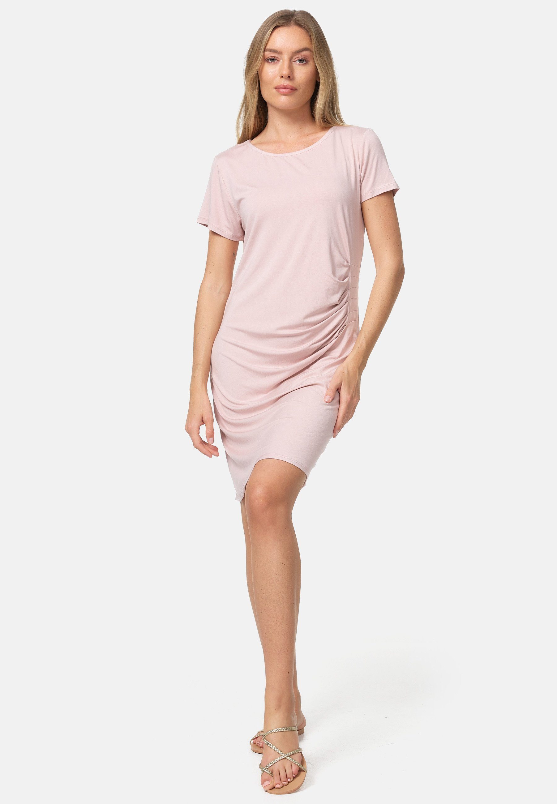 Rayshyne Shirtkleid PM41 (Modisches Longshirt, Shirtkleid für den Sommer mit seitlicher Raffung) Seitliche Raffung, Elastisch, Leicht
