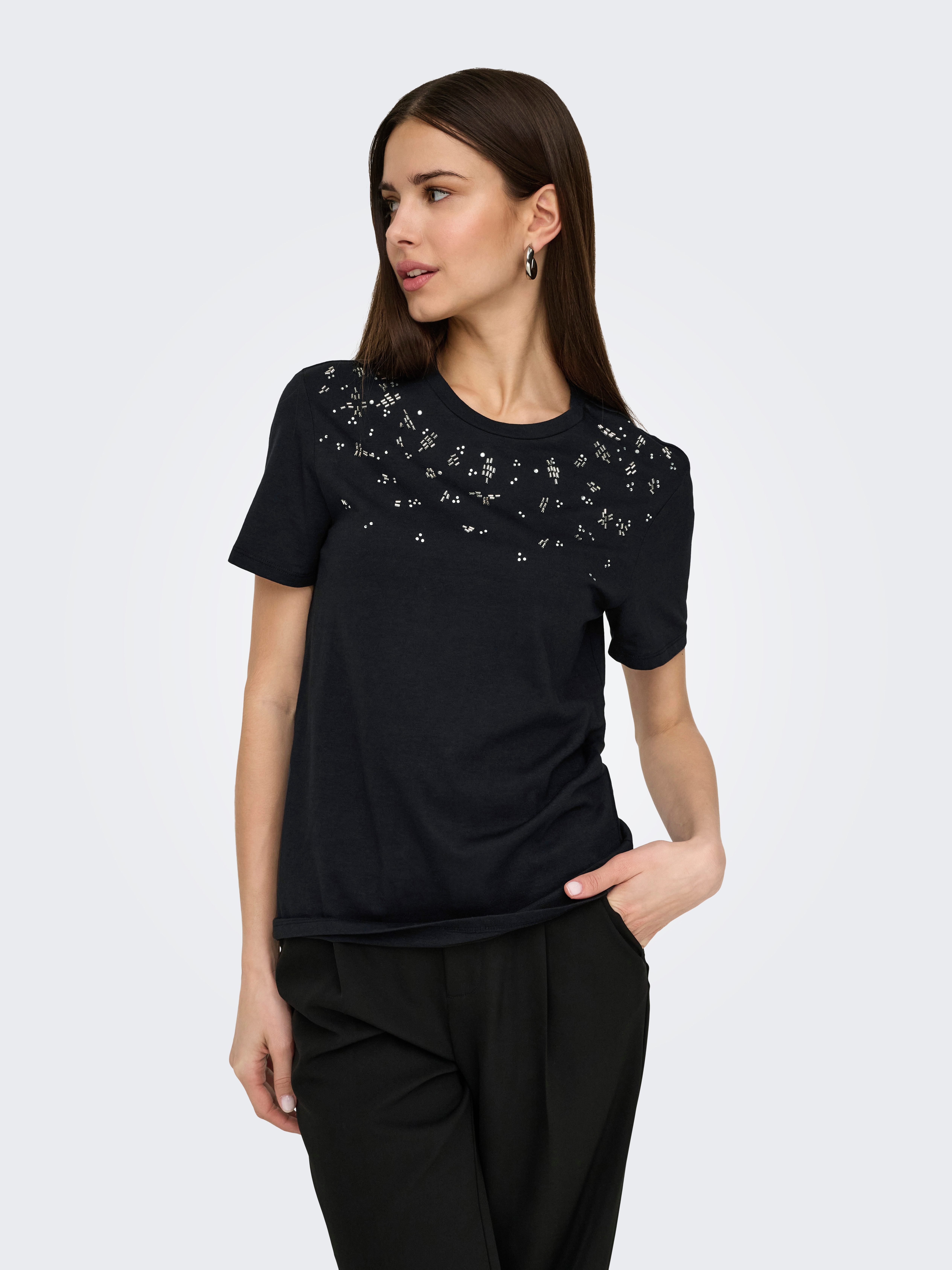 ONLY Kurzarmshirt ONLPARKER S/S O-NECK BLING TOP BOX JRS Materialmix, regul günstig online kaufen