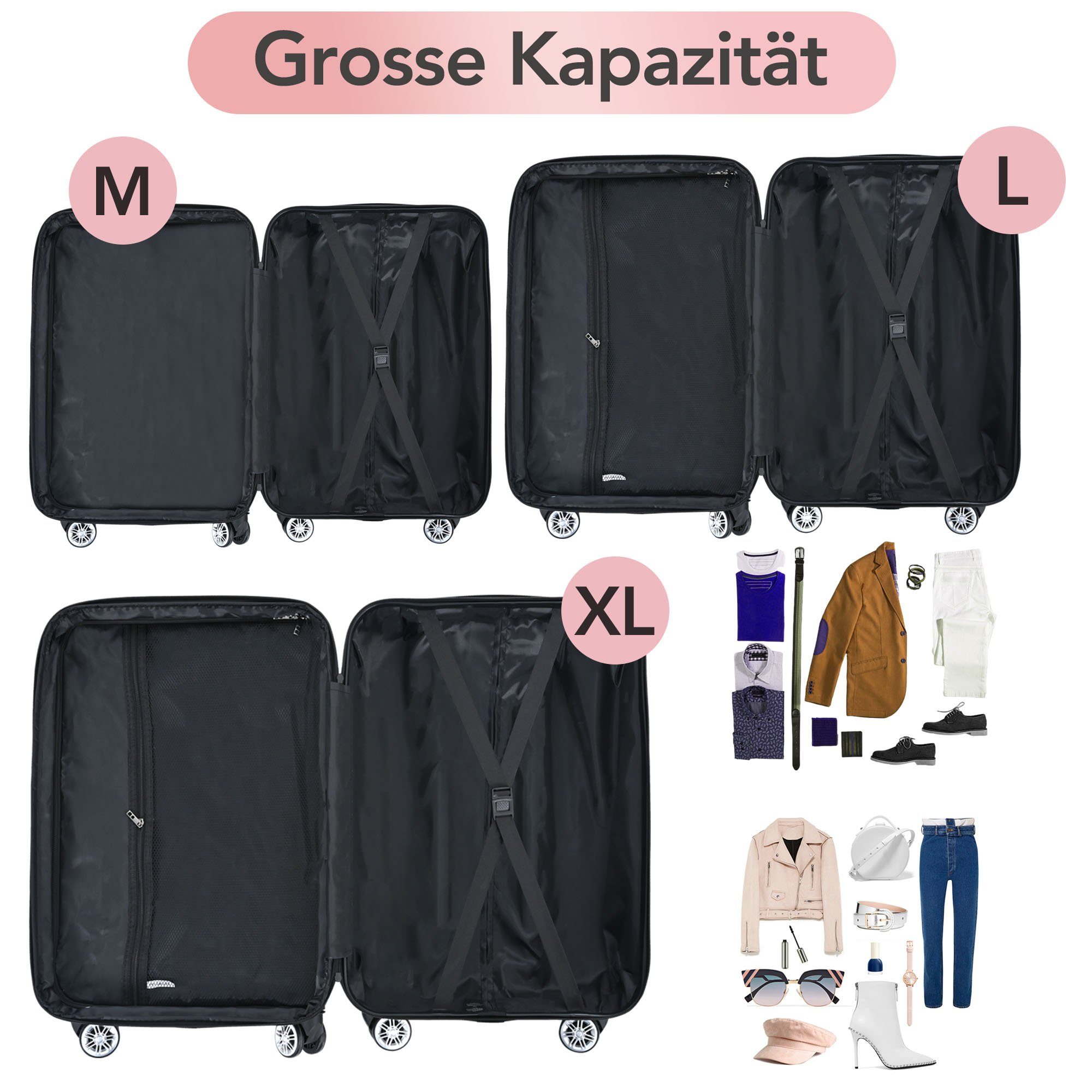 Hartschalen-Trolley Hartschalen-Handgepäck, 4 Rollen, Koffer mit TSA-Schloss und Universalrad, Erweiterbar Seitengriff