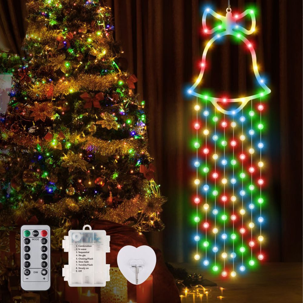 VIVIHEYDAY Beleuchtetes Fensterbild Glocken Weihnachtsdeko Mit Timer, 100 Warmweiß LED Fenster Beleuchtung, Lichterketten 8 Modi Batteriebetrieben Deko für Weihnachten, Party