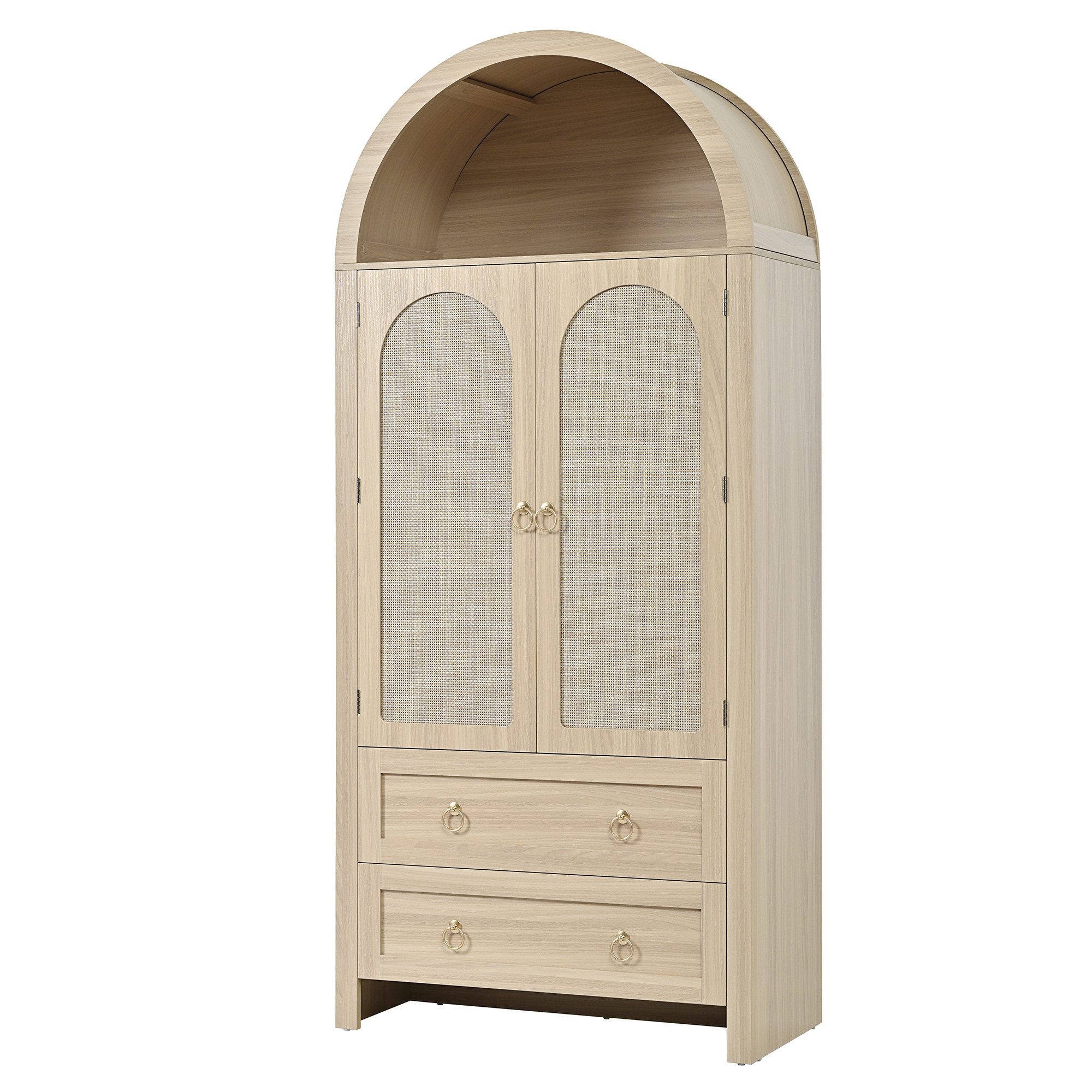 Merax Sideboard im Vintage-Rattan-Stil, Bogenförmiger Schrank (1 St., 80 L x 40 B x 180 H), Kommode mit 2 Türen, 2 Schubladen und Stauraum, Aufbewahrungsmöbel