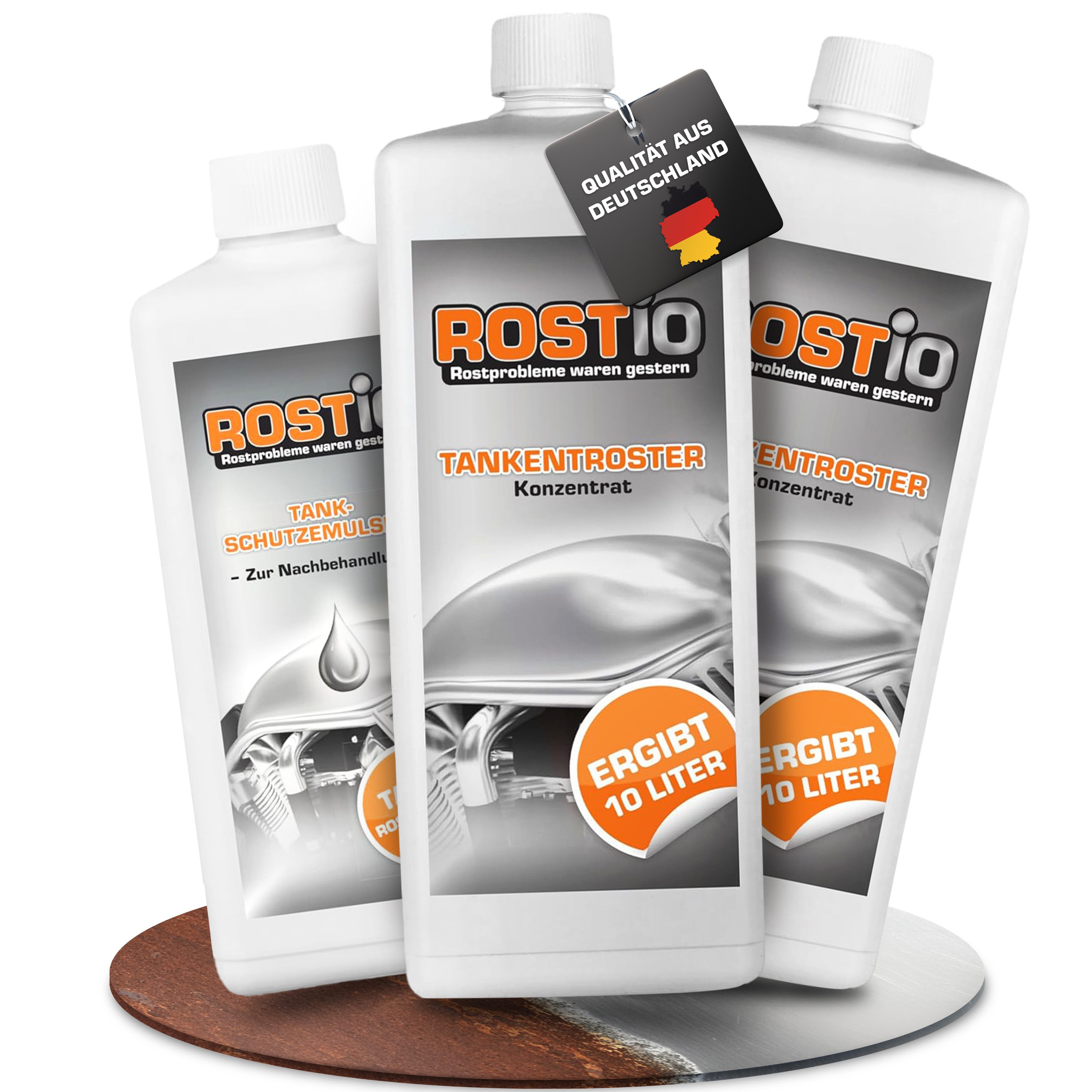 Rostio Tankentroster Set - 2x1 Liter Konzentrat + 500ml Schutzemulsion Rostentferner (2 Liter Rostio Tankentroster ergeben 20 Liter Tankentroster)