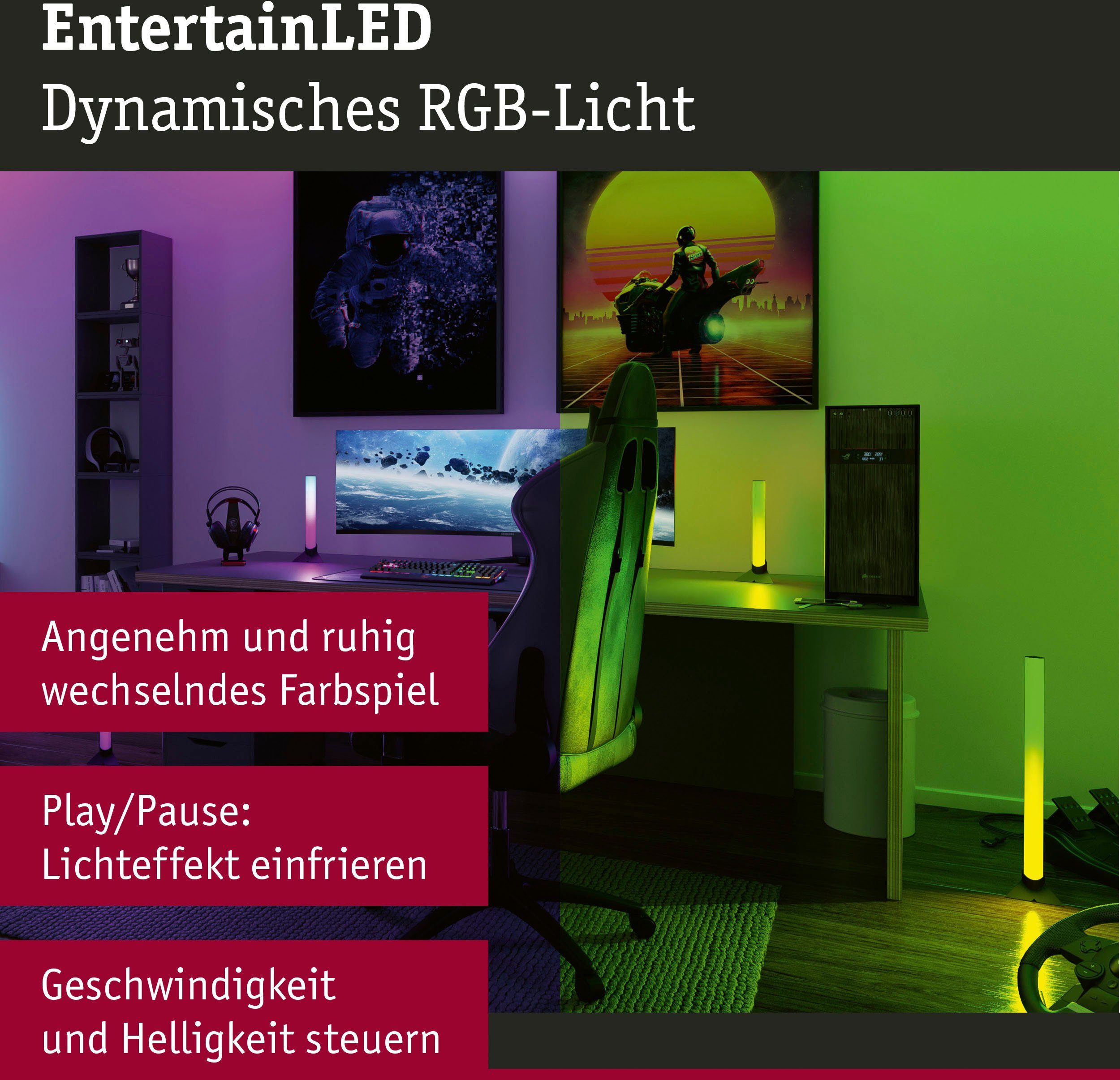 LED-Streifen 30x30mm RGB 2x0,6W Dynamic 2-flammig Lightbar Rainbow Paulmann 2x24lm, EntertainLED