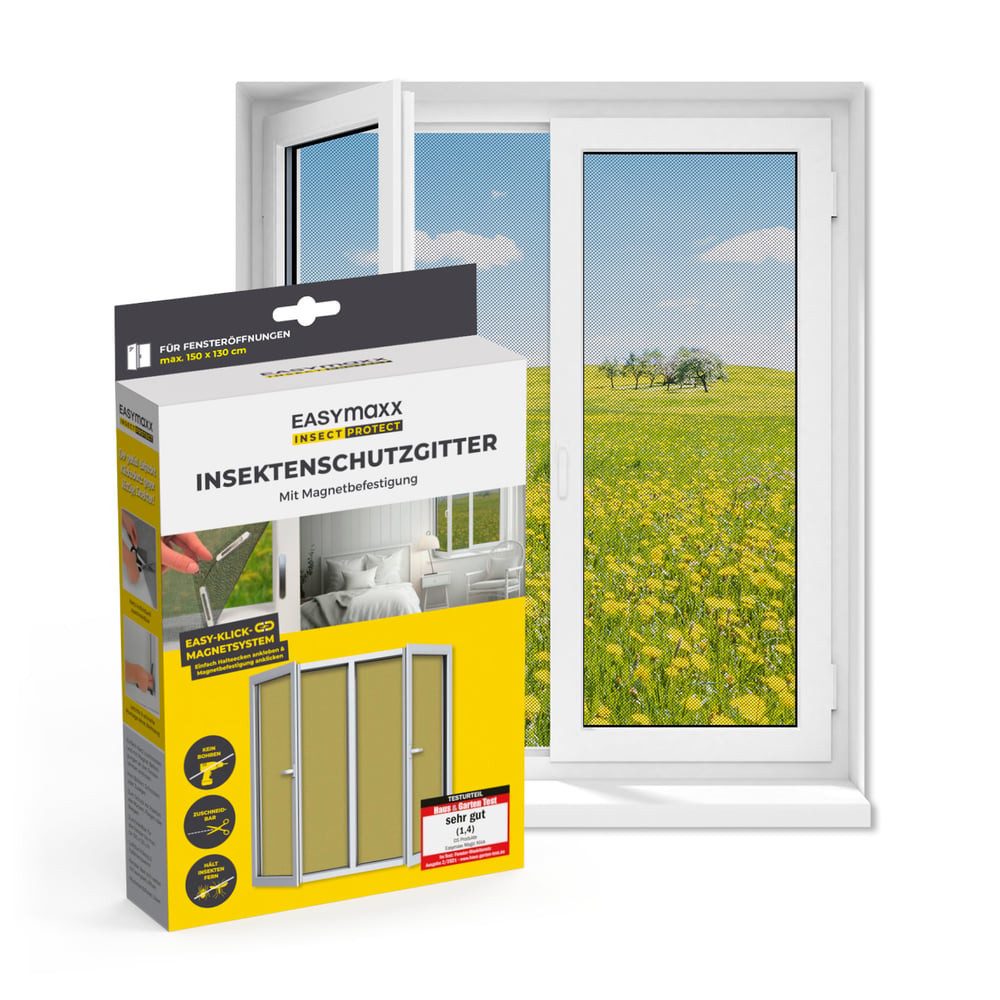 EASYmaxx Insektenschutz-Fensterrahmen Fliegengitter für Fenster mit Magic Click 150 x 130 cm, (1-St), Moskitonetz zuschneidbar, Einfache Montage mit 12 Magneten