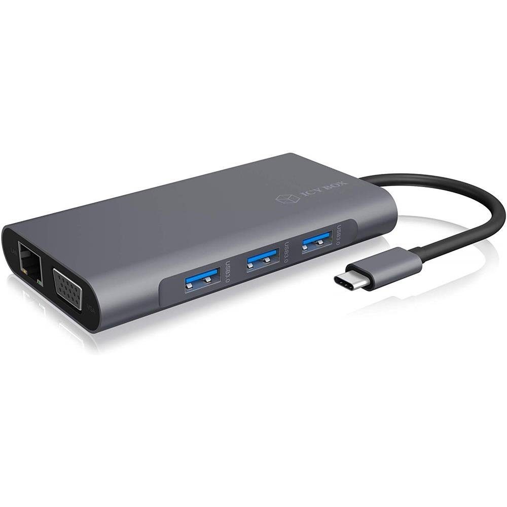 ICY BOX Laptop-Dockingstation IB-DK4040-CPD USB-C, HDMI, VGA, Video, Audio, Power Delivery, USB 3.0, SD 2.0, microSD 2.0