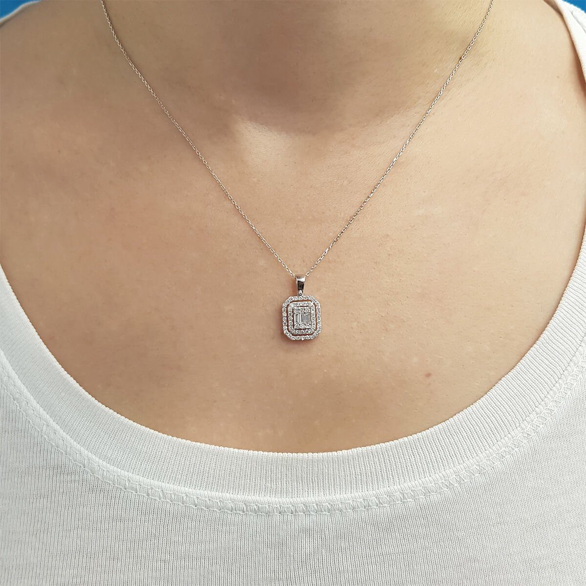 EinStein Diamant Collier Baguette Diamant Anhänger Halskette 585'er Weißgold Diamantkette, Baguette Diamant