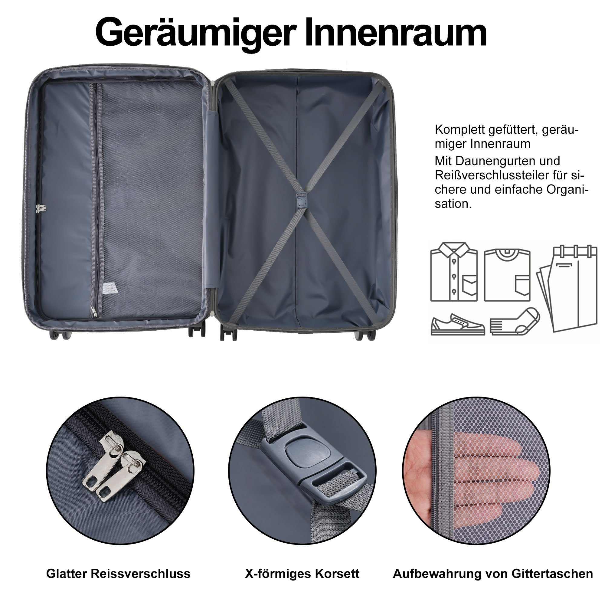 REDOM Hartschalen-Trolley Reisekoffer Kofferset Rollkoffer Handgepäcktrolley, ABS-Material TSA Zollschloss robuste Hartschale