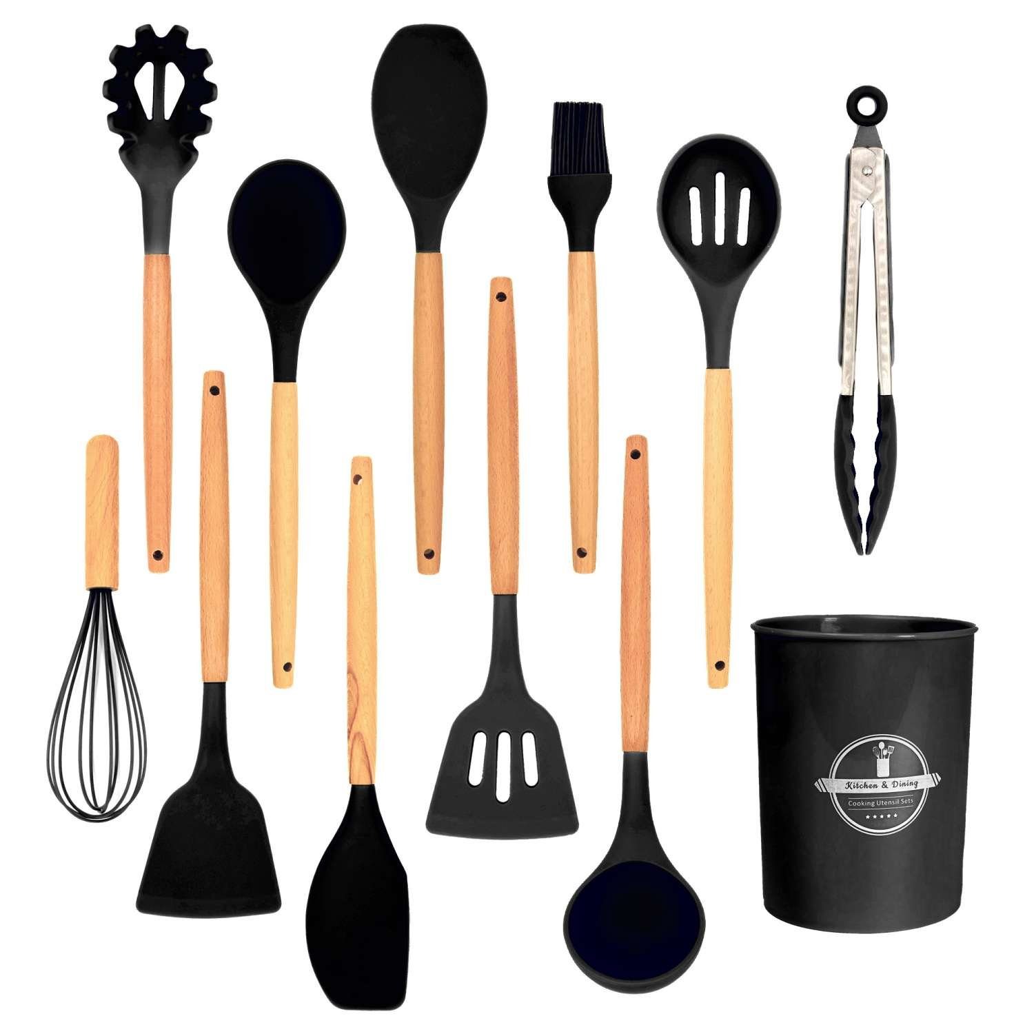 Intirilife Kochbesteck-Set (Set, 12-tlg., Set), Küchenutensilien Set Zange Schneebesen Pfannenwender Schöpfkelle