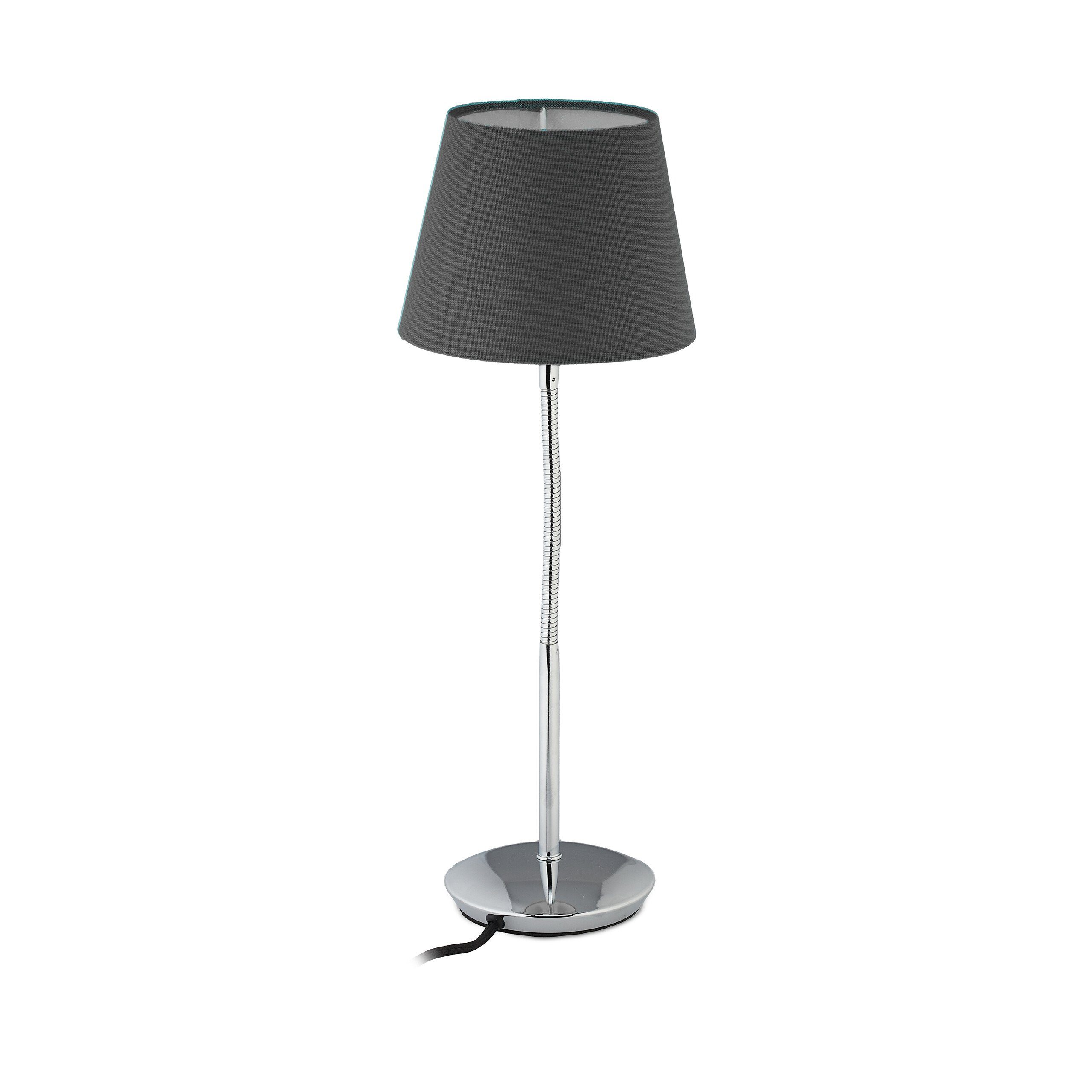 relaxdays Tischleuchte Flexible Tischlampe mit Stoffschirm, Schwarz Grau Silber