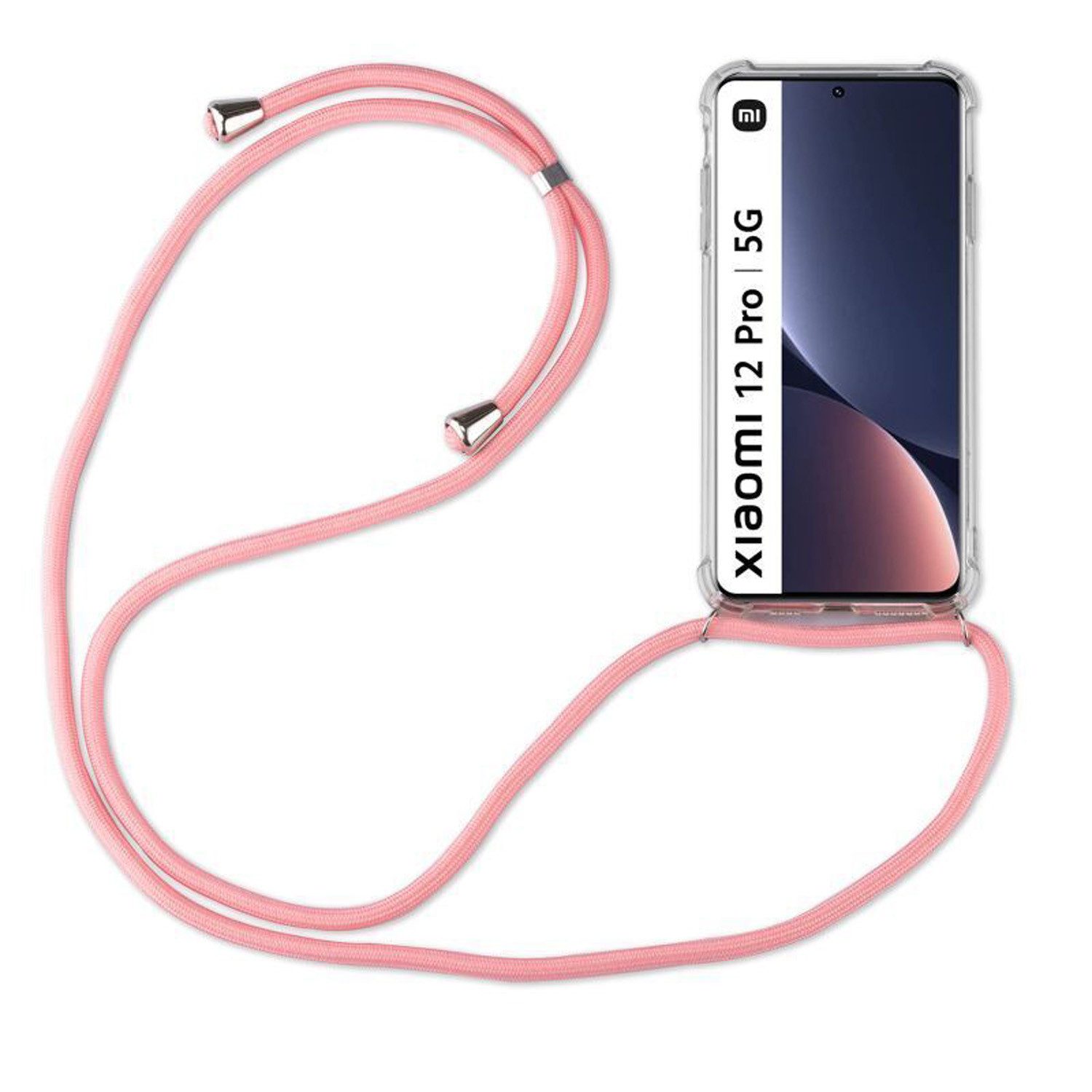 betterfon Handykette für Xiaomi 12 Pro Handyhülle mit Band & Kordel Bumper Rosa, Hände frei – mit Silikonhülle & Schnur für flexiblen Alltag