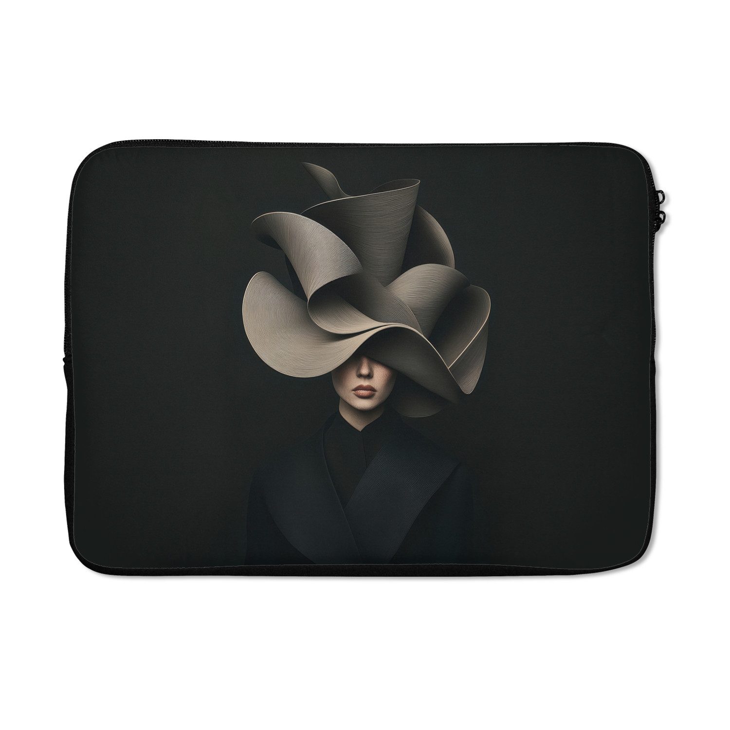 Laptop-Hülle Schwarz - Hut - Frau