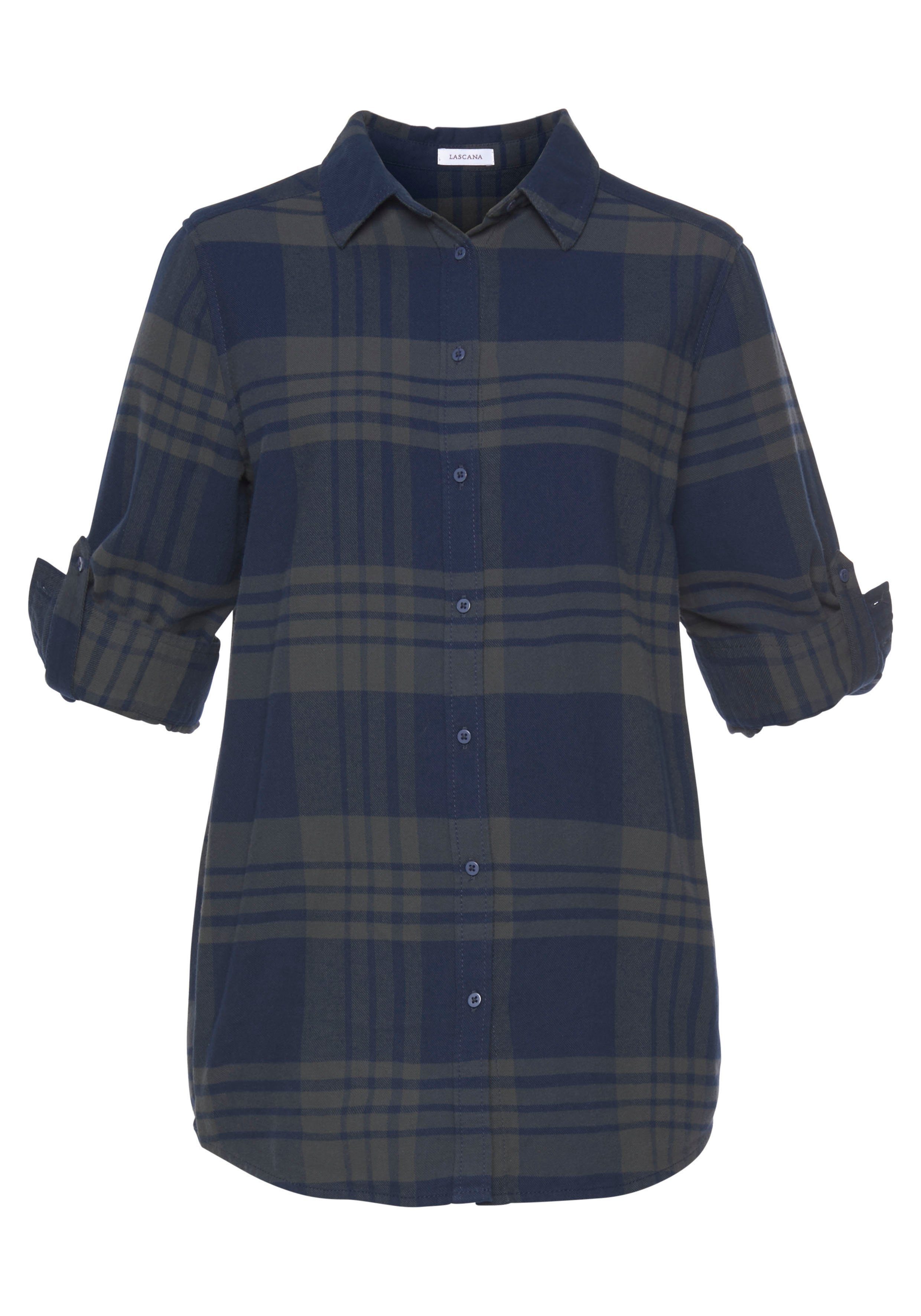 LASCANA Hemdbluse aus weichem Flanell mit Karomuster lässiges Karohemd, Karobluse aus Baumwolle, Westernbluse, Flanellhemd – Bild 4 von 5
