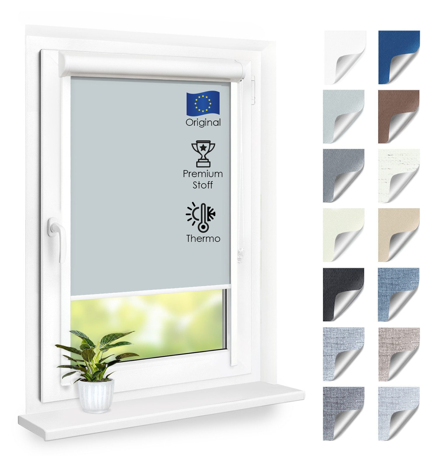 Rollo Premium Blackout Thermo Kassettenrollo mit Seitenführung, DomDeco, blickdicht, ohne Bohren, zum Kleben oder Schrauben