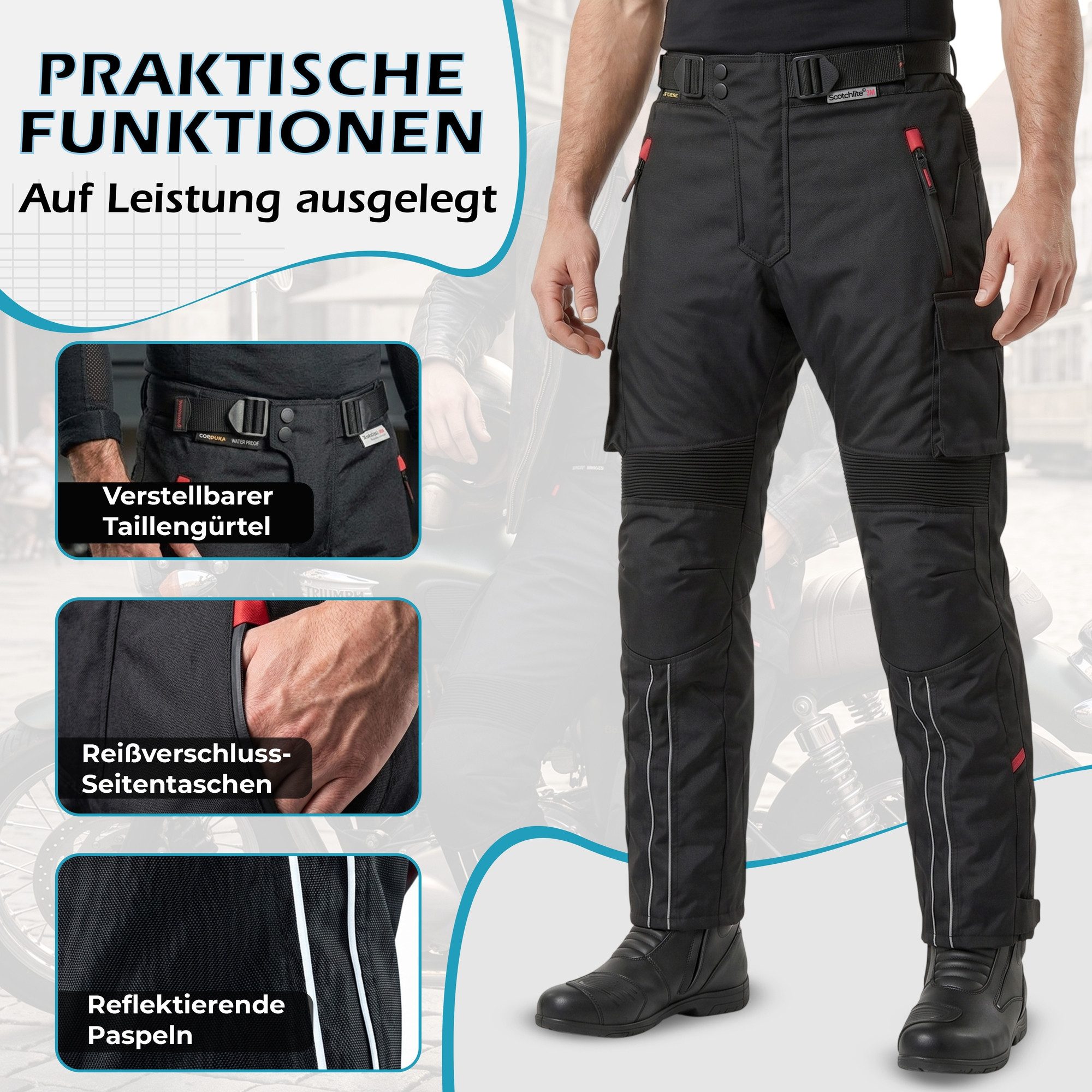 BULLDT Motorradhose GW322T Schwarz Motorradhose Cordura Textilhose