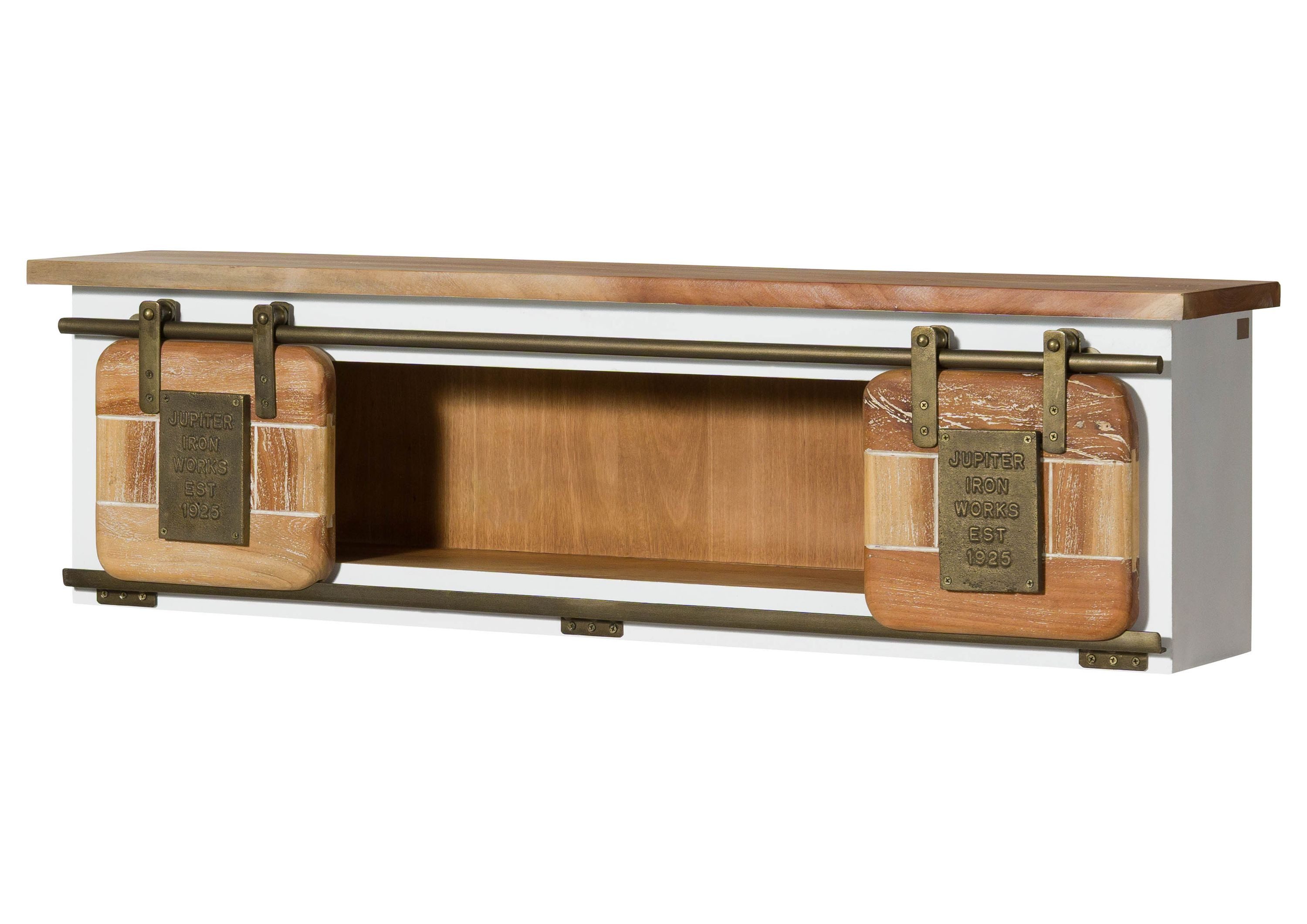 Massivmoebel24 Wandregal RAILWAY, 1-tlg., Mango 130x25x35 weiß lackiert RAILWAY #565