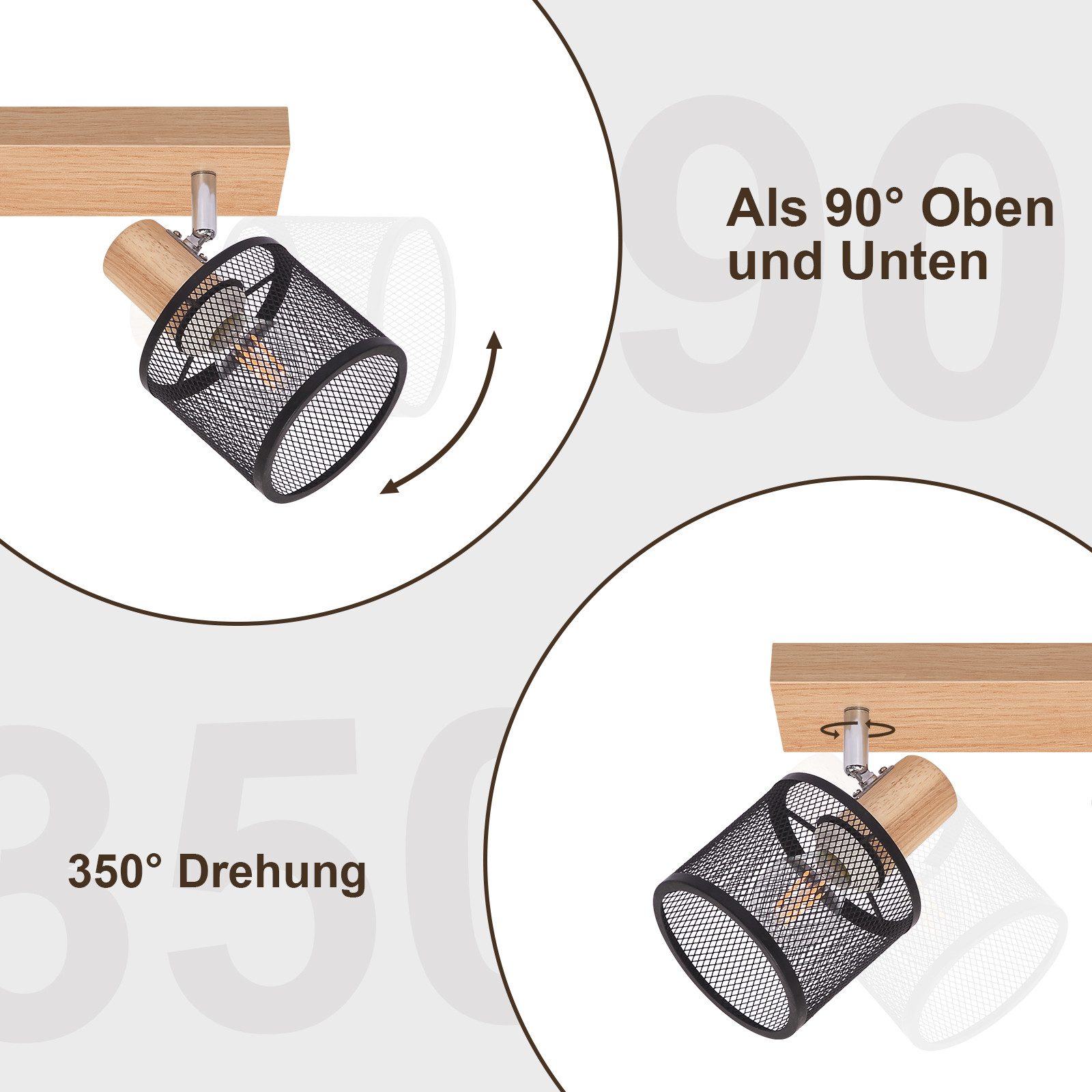ZMH Deckenstrahler Wohnzimmer 3 Flammig Schwenkbar 350° E14 Deckenleuchte Schlafzimmer, Elegante Schlichtheit, ohne Leuchtmittel, Moderne Ästhetik mit industrie – Bild 5 von 5