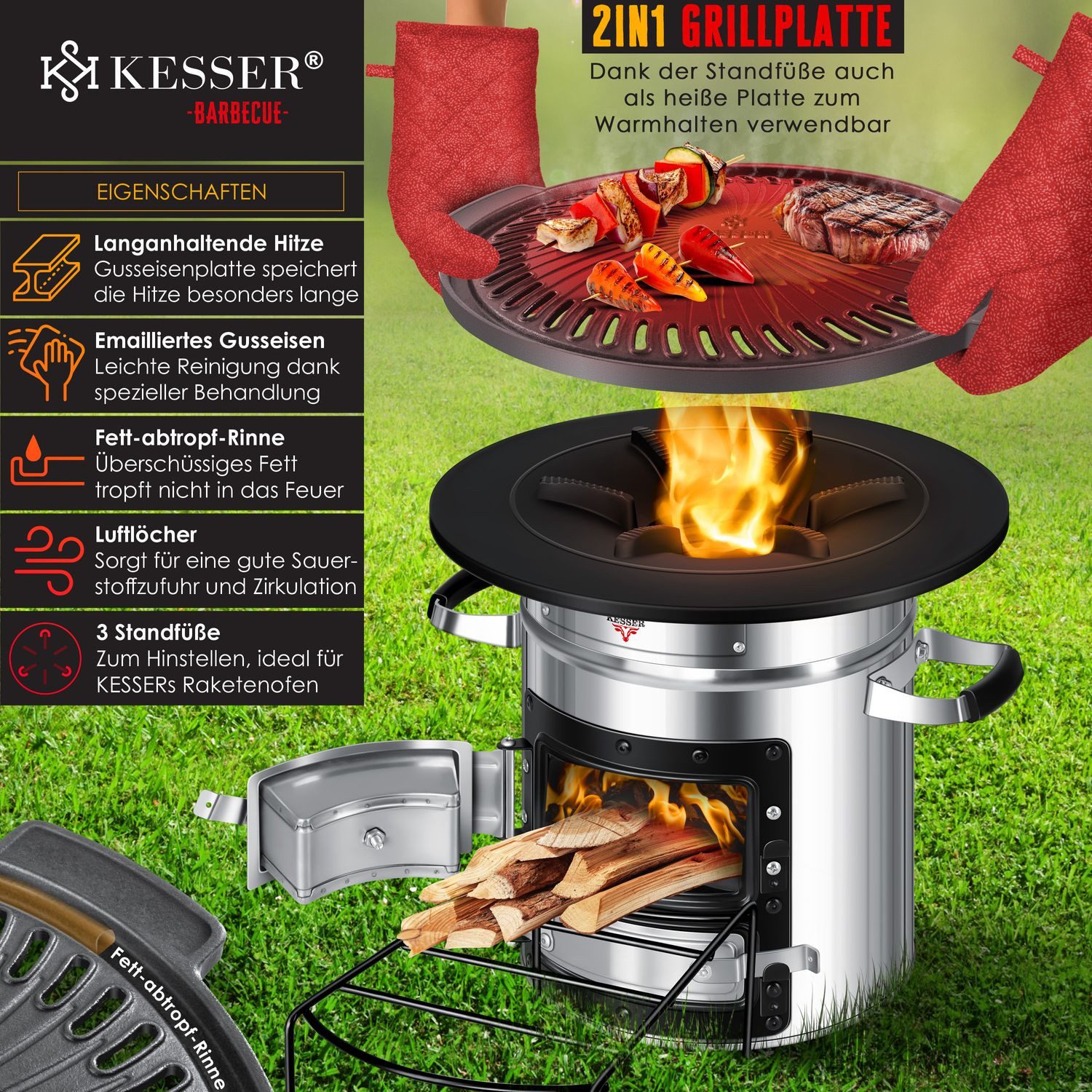 KESSER Feuerstelle, Grillpfanne aus Gusseisen für Raketenofen günstig online kaufen