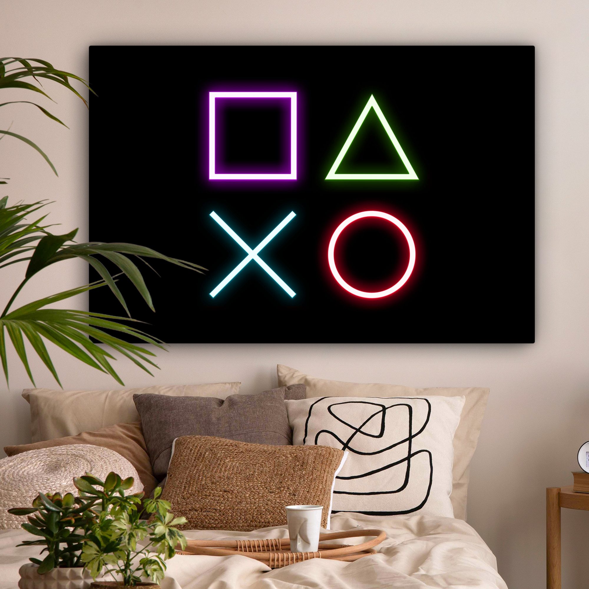 OneMillionCanvasses® Leinwandbild Gaming - Neon - Konsole - Schwarz - Controller - Gaming, Fotodruck (1 St), Leinwand Bilder groß für Wohnzimmer 140x90 cm