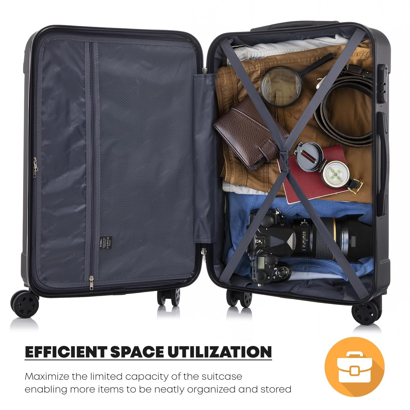 YONSLY Trolleyset Hartschalen-Reisekoffer Rollkoffer Trolley Gepäckset aus ABS, 4 Rollen, (Reiseset, 2 tlg., Größen L&XL), mit 360° Doppelrollen, Zahlenschloss  – Bild 3 von 5
