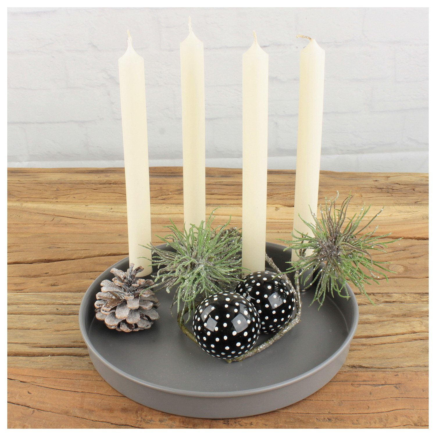 Macosa Home Adventskranz Kerzenteller rund Grau Metall 25 cm modern Kerzenhalter Adventskranz, Weihnachtsdeko Adventsdeko Kerzenhalter Metallkerzenteller
