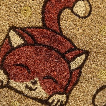 Fußmatte Moderner Kokos Schuhabtreter • buntes Katzenmotiv • gelb orange, Teppich-Traum, Rechteck