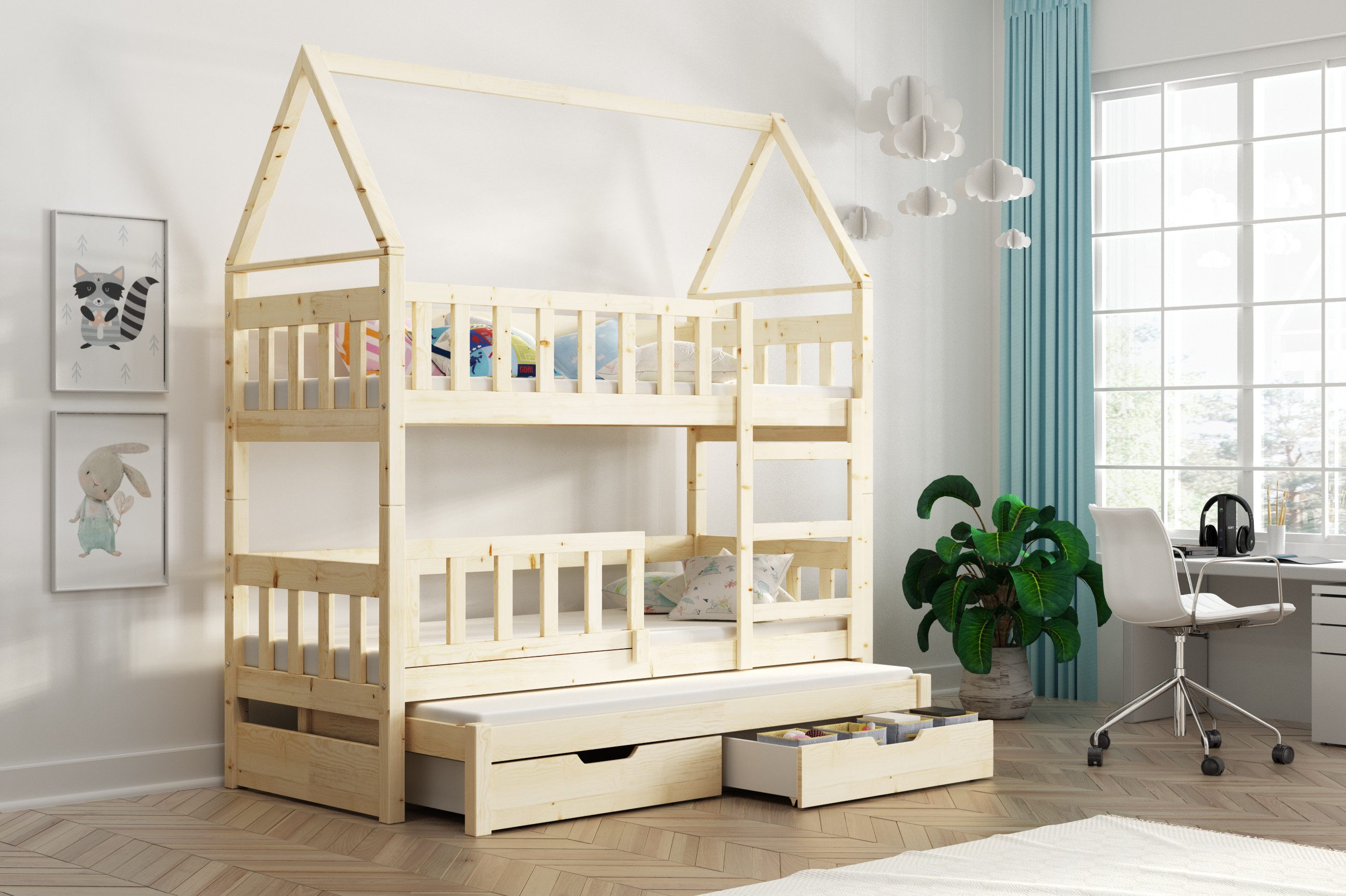 thematys Hochbett mit abnehmbaren Rausfallschutz Haus Etagenbett Stockbett günstig online kaufen