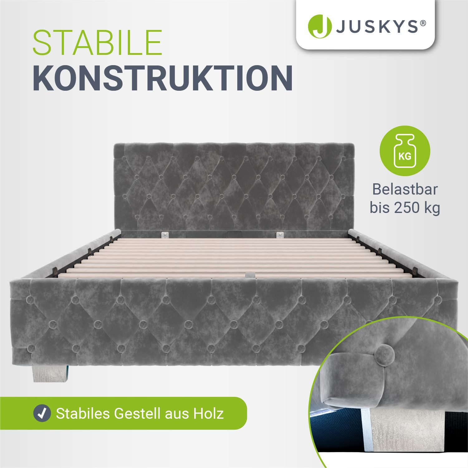 Juskys Polsterbett Nizza, Stauraum, LED Licht, Chesterfield Steppung, Samtbezug