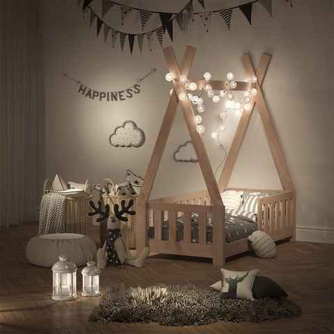 VitaliSpa® Kinderbett Kinderhausbett Rausfallschutz 70x14cm0 TIPI Natur