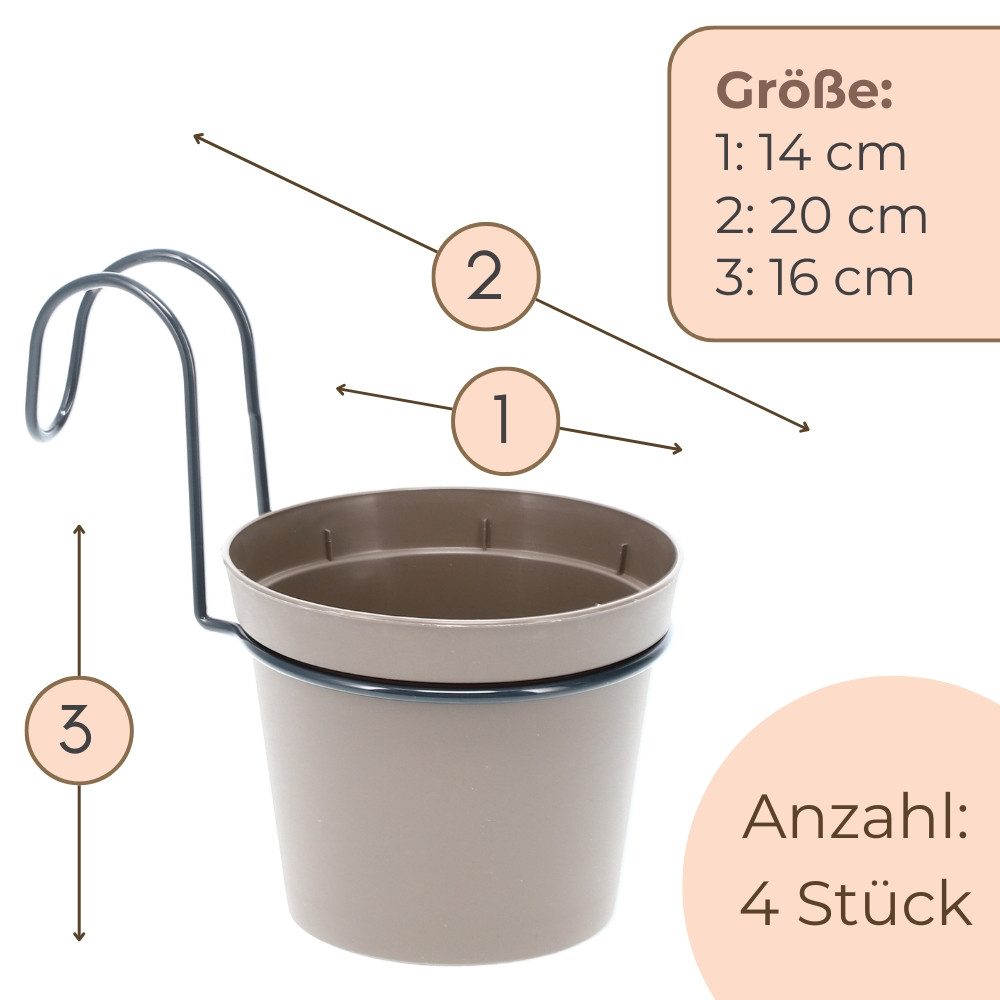 GarPet Blumentopf Hängender Blumentopf 4er Set Hängeblumentopf Blumentopf zum Einhängen