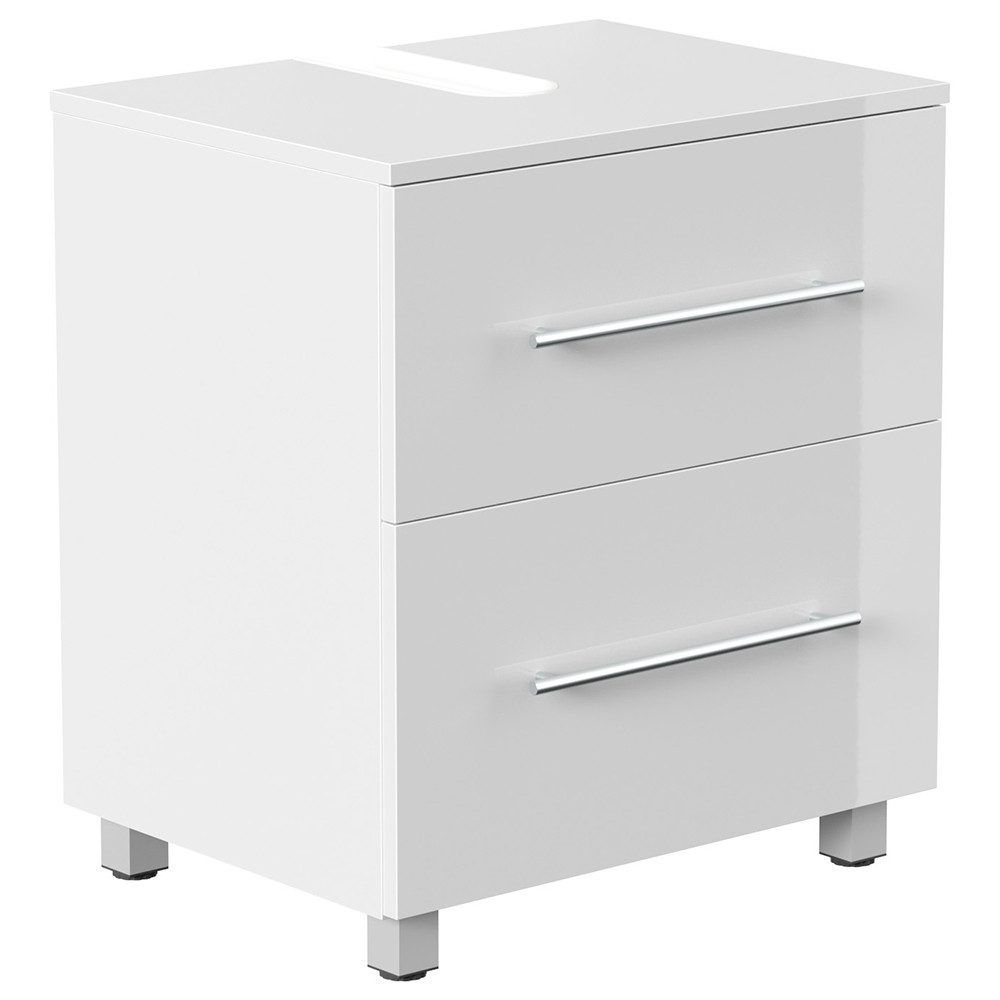 Lomadox Waschbeckenschrank MONTEFANO-02 55 cm breit in weiß Hochglanz, 2-türig, mit Standfüßen
